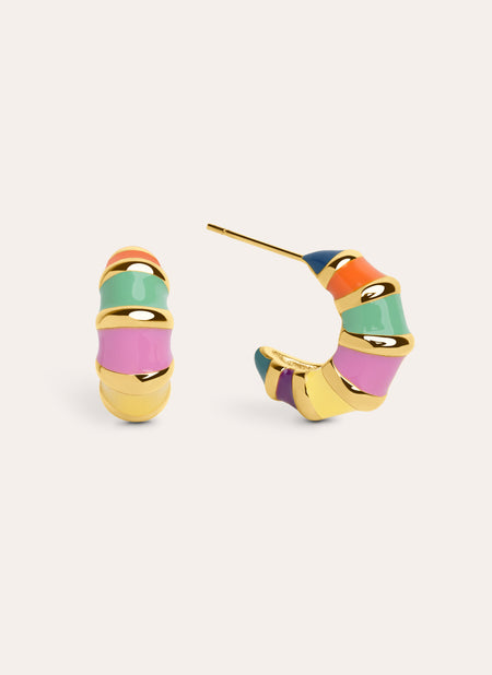 Snail Rainbow Enamel Stainless Gold Earrings