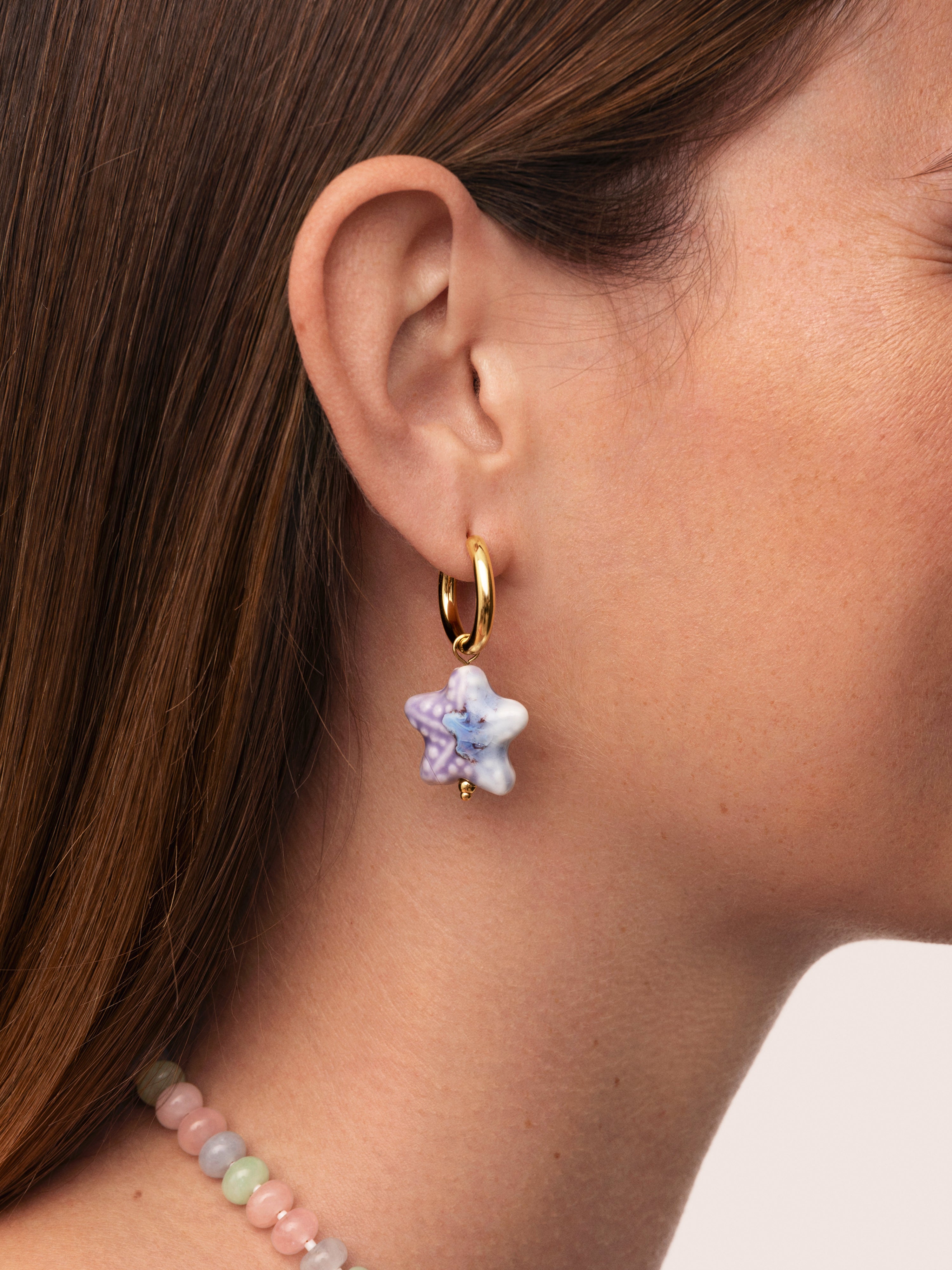 Starfish Blue Stainless Steel Gold Earrings