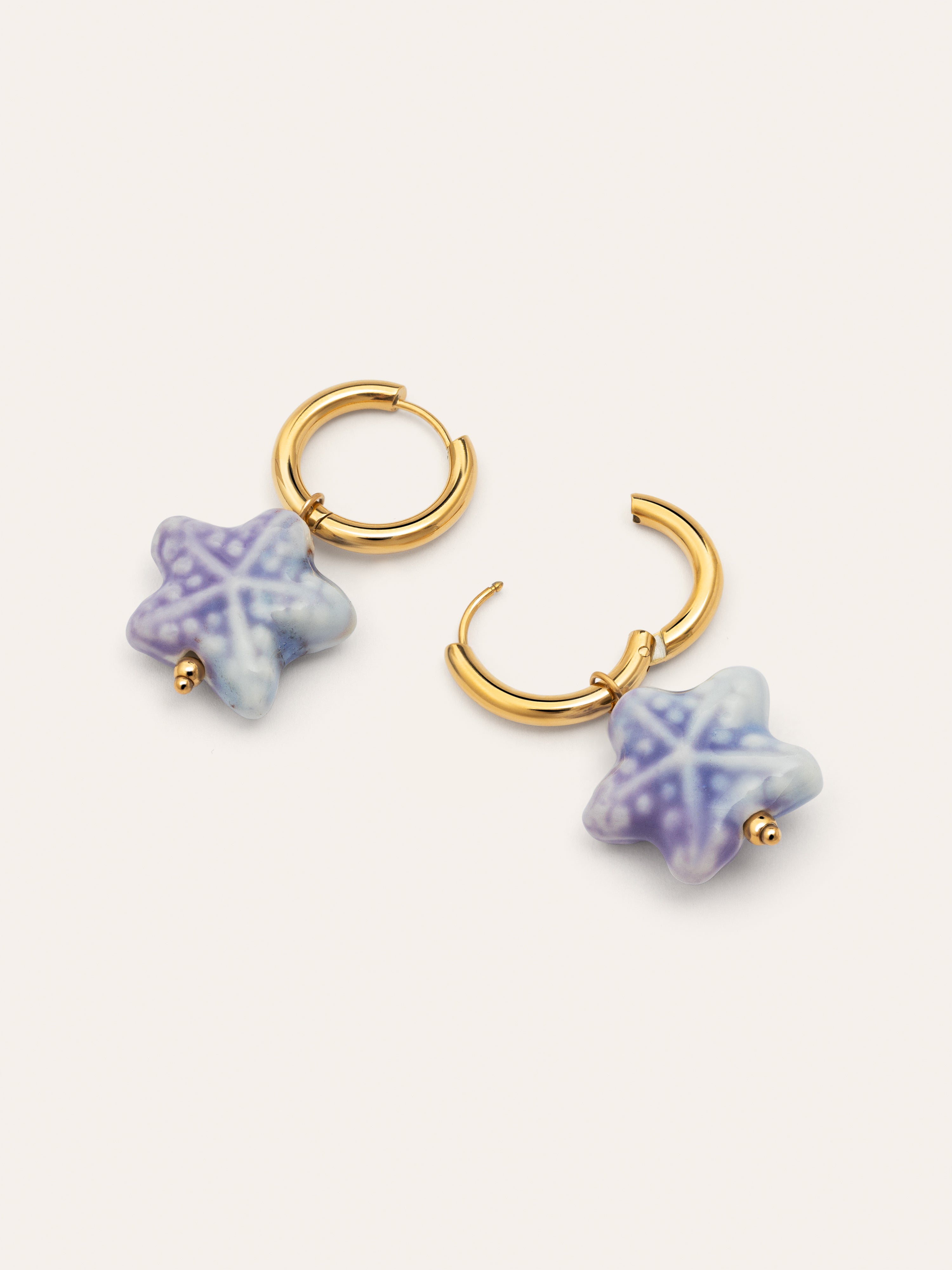 Starfish Blue Stainless Steel Gold Earrings