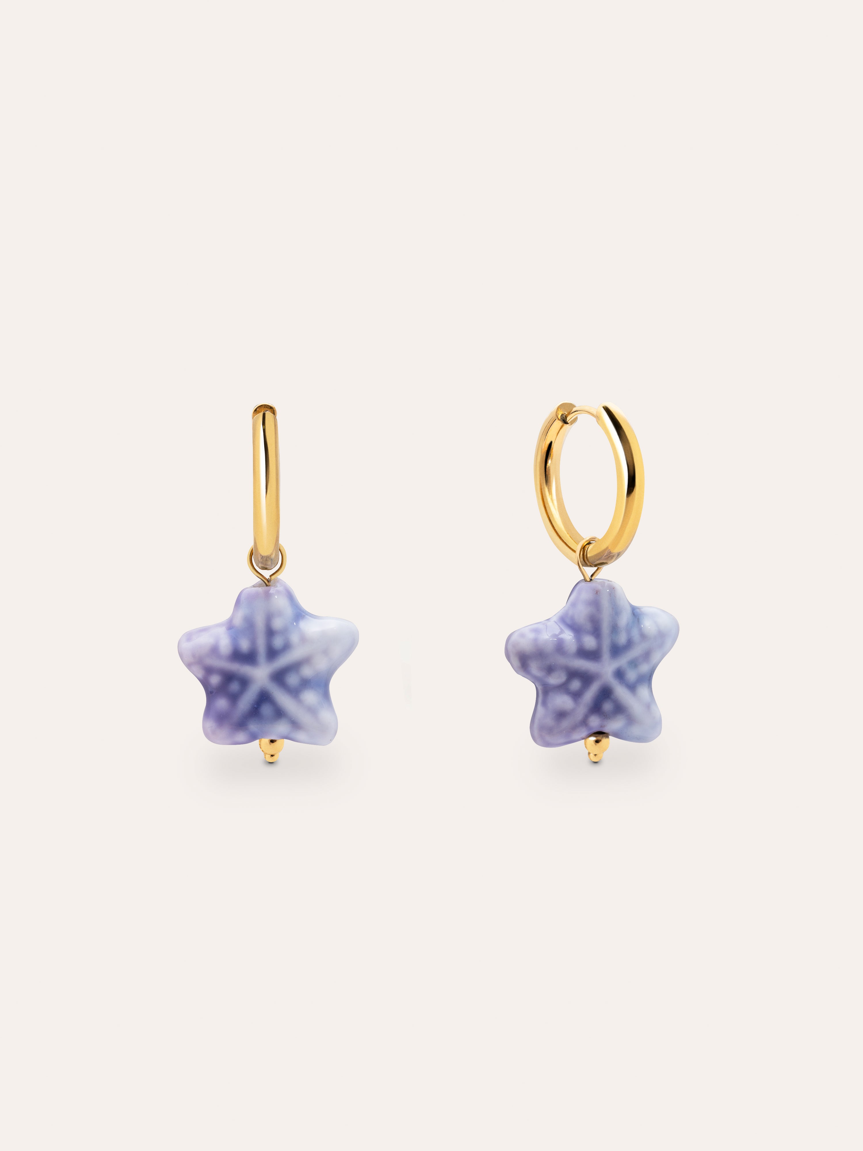 Starfish Blue Stainless Steel Gold Earrings