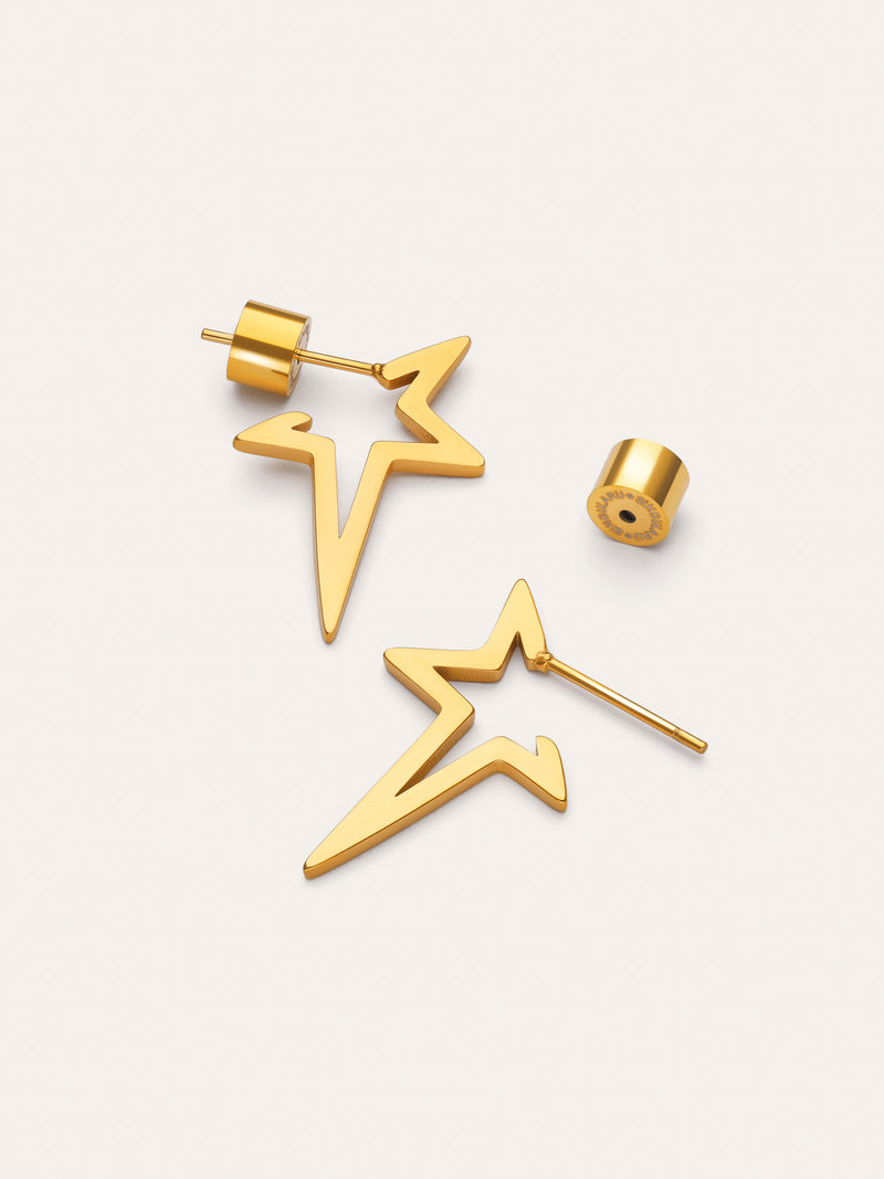 Star Punk Steel Gold Plated Earrings