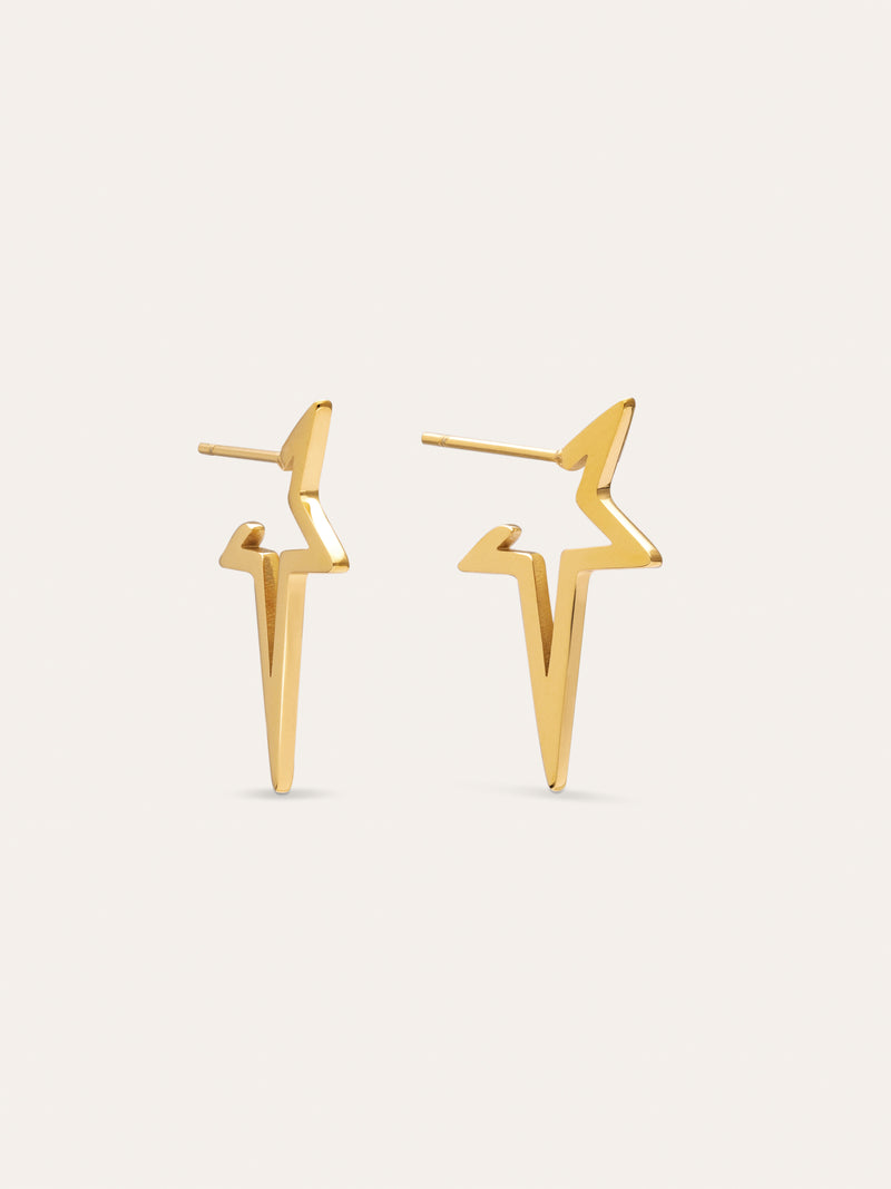 Star Punk Steel Gold Plated Earrings