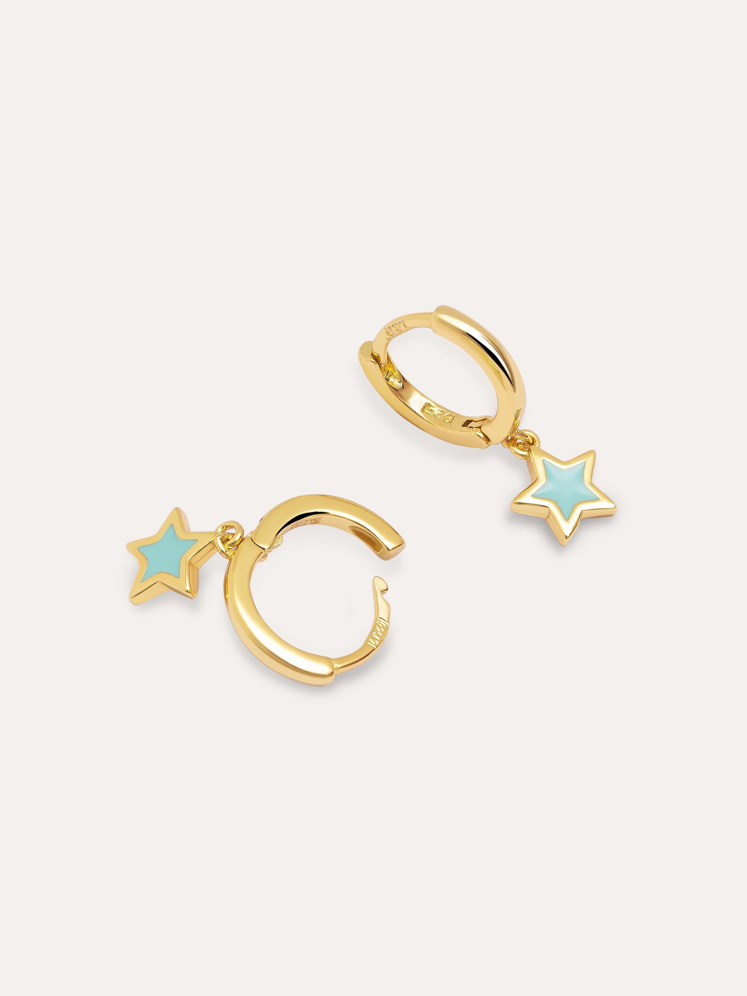 Star Sky Enamel Gold Hoop Earrings