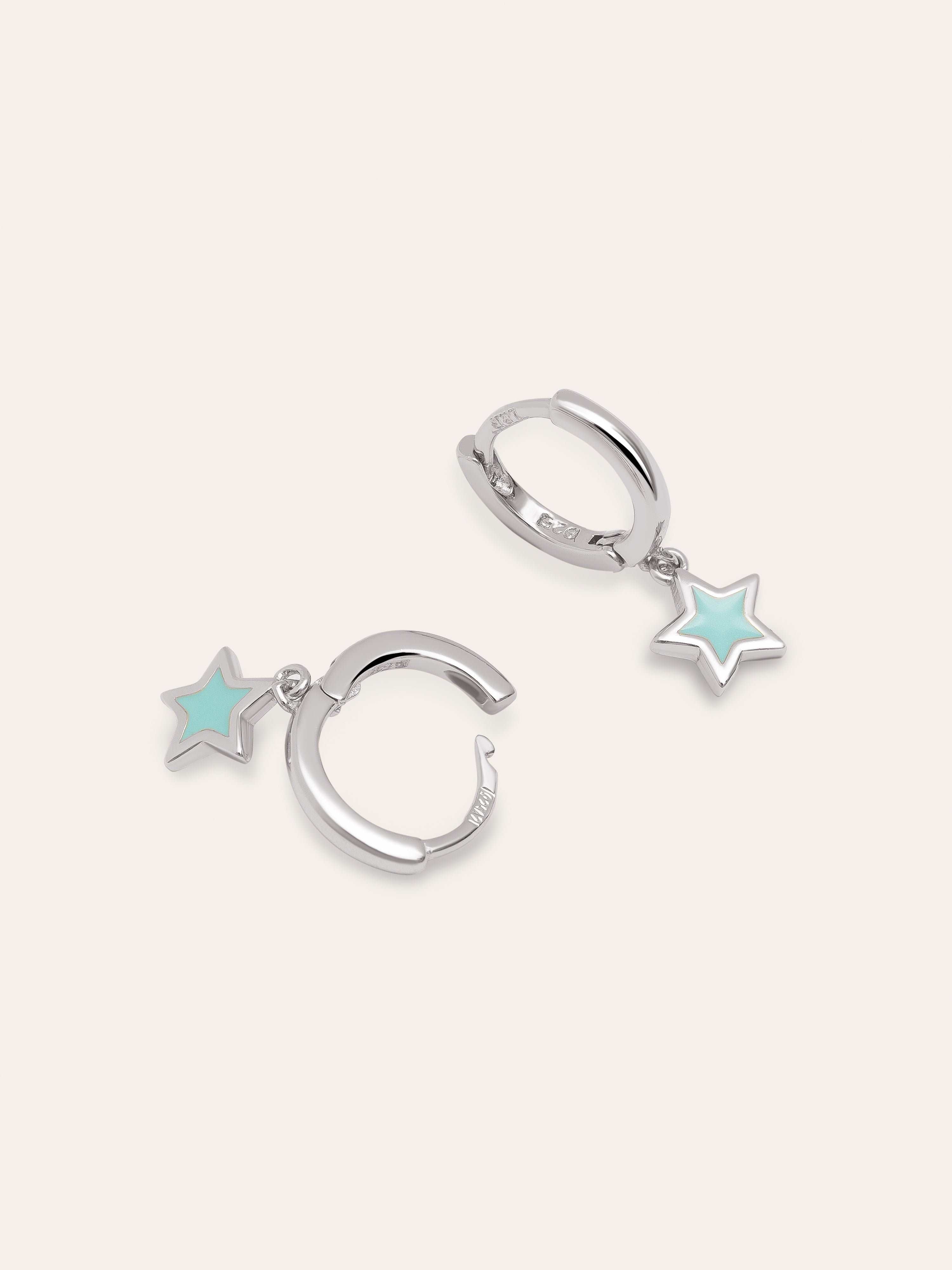 Star Sky Enamel Silver Hoop Earrings