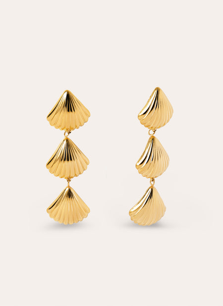 Triple Mermaid Stainless Steel Gold Earrings