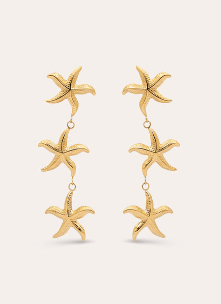 Pendientes Triple Starfish Acero Baño Oro