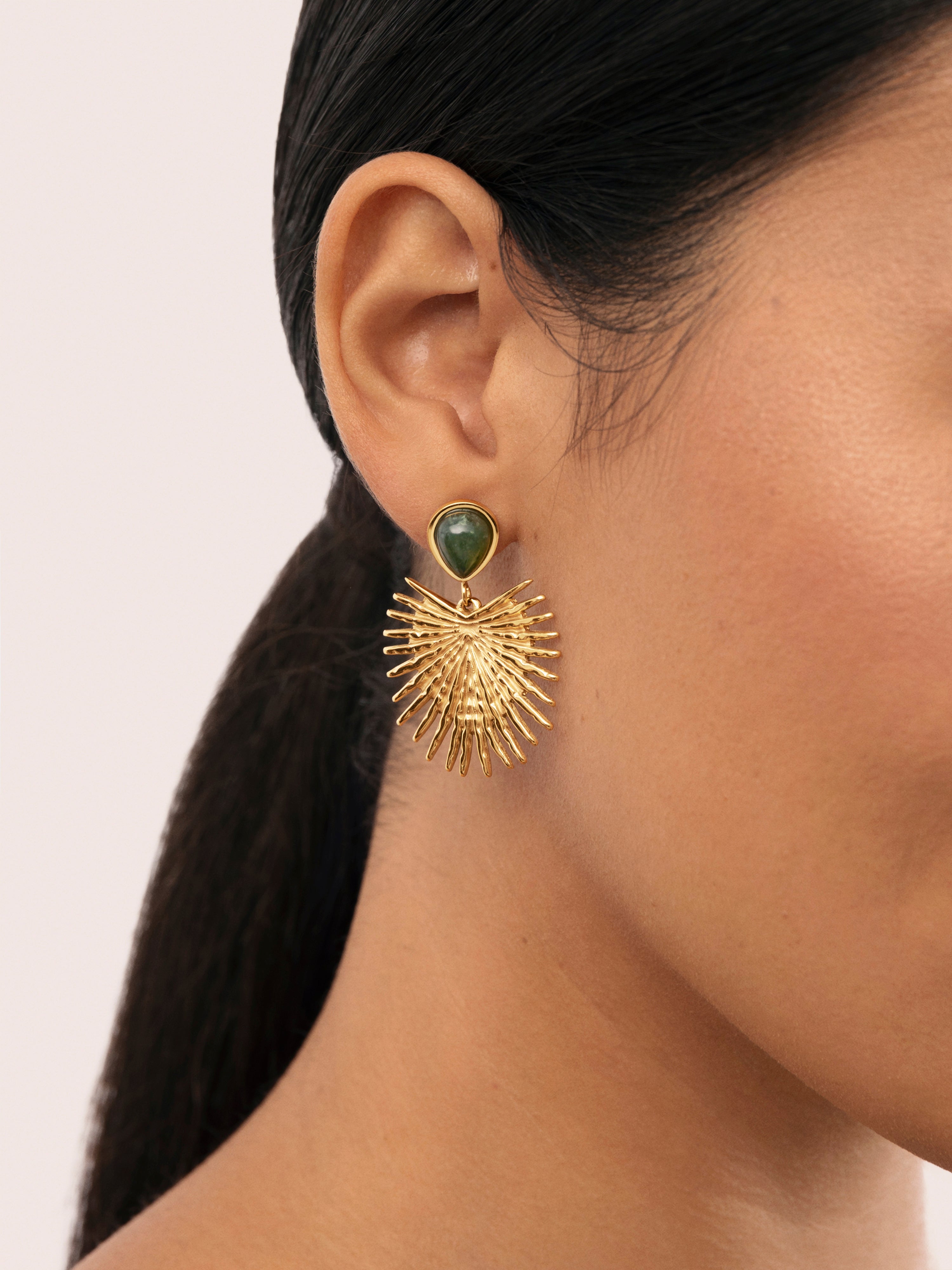 Green Catalina Stainless Steel Gold Earrings 