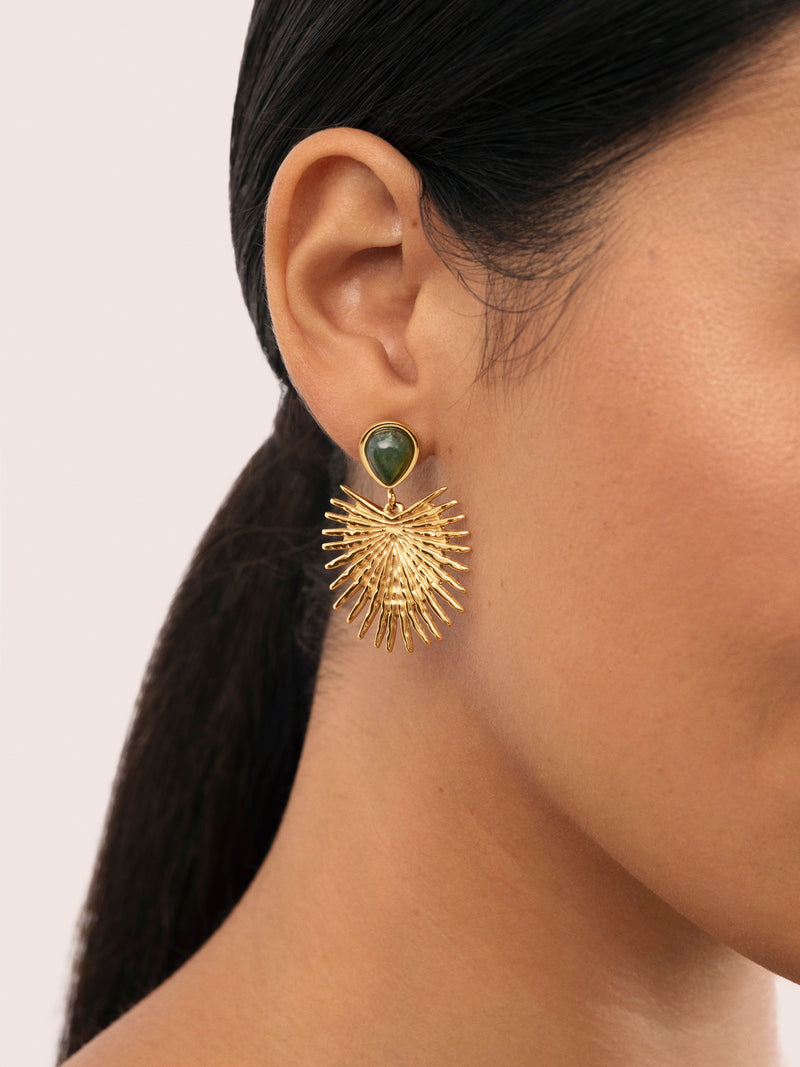 Green Catalina Stainless Steel Gold Earrings 