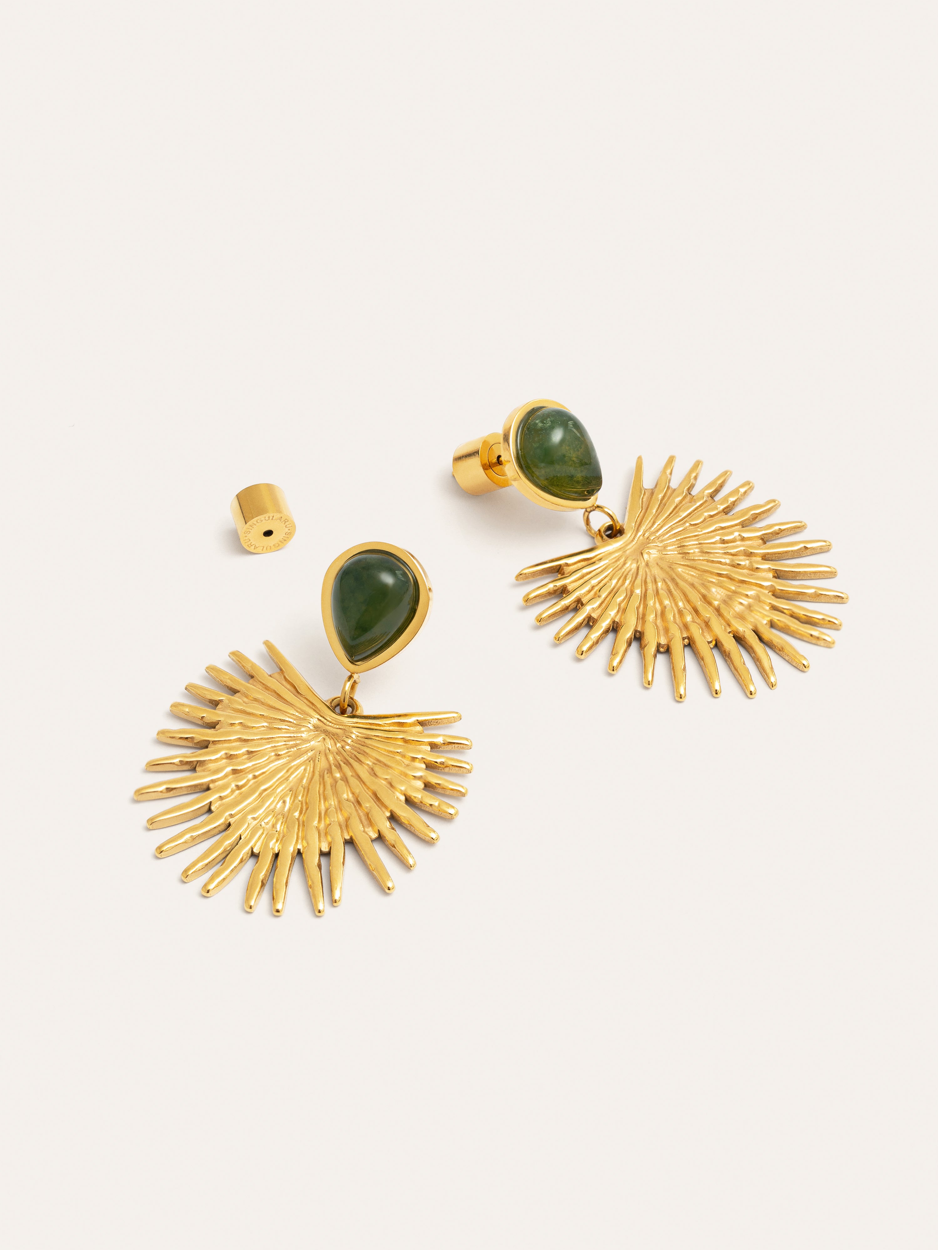 Green Catalina Stainless Steel Gold Earrings 