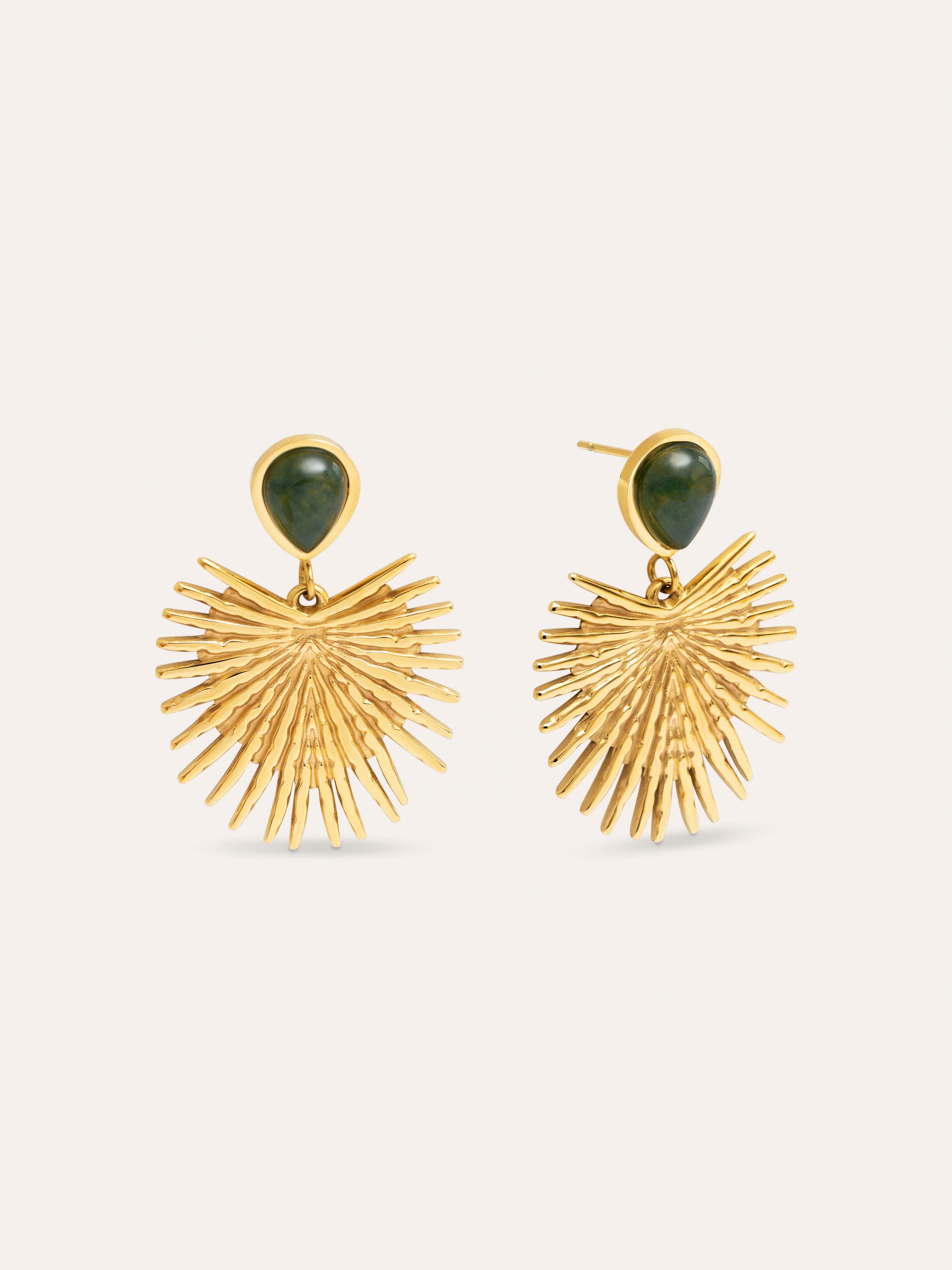 Green Catalina Stainless Steel Gold Earrings 