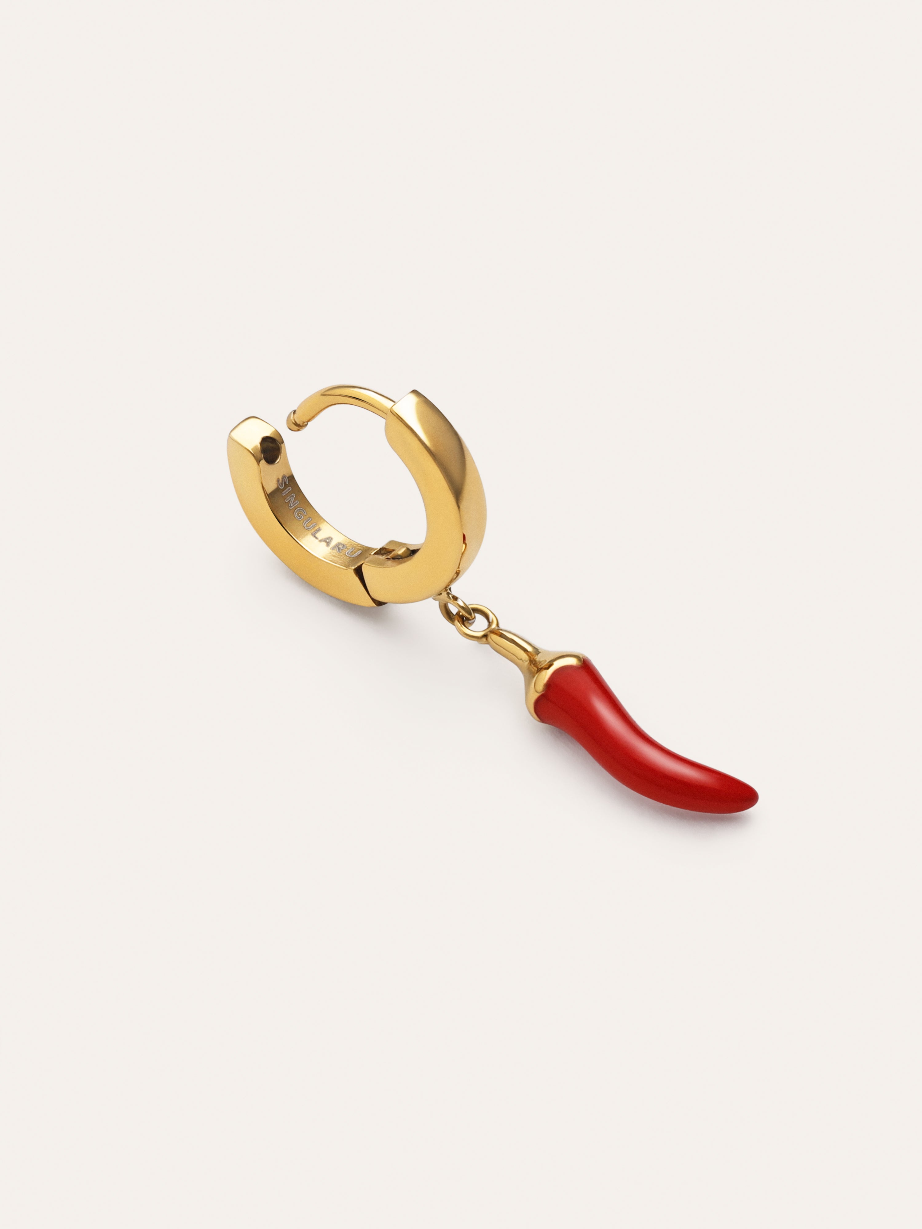 Single Hoop Earring Chili Enamel Steel Gold Plated