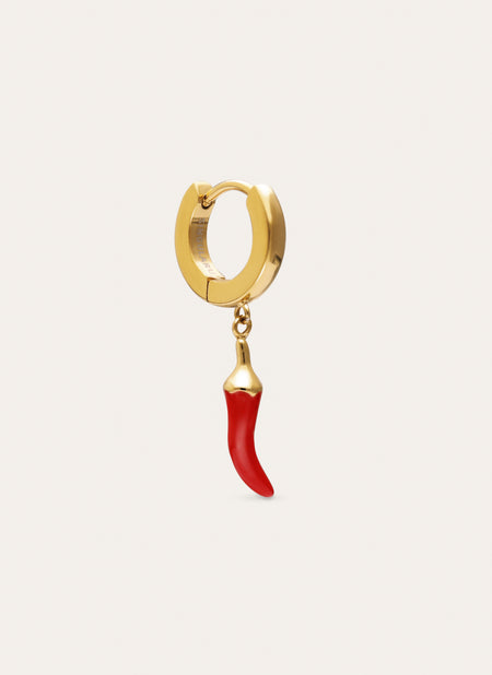 Single Hoop Earring Chili Enamel Steel Gold Plated