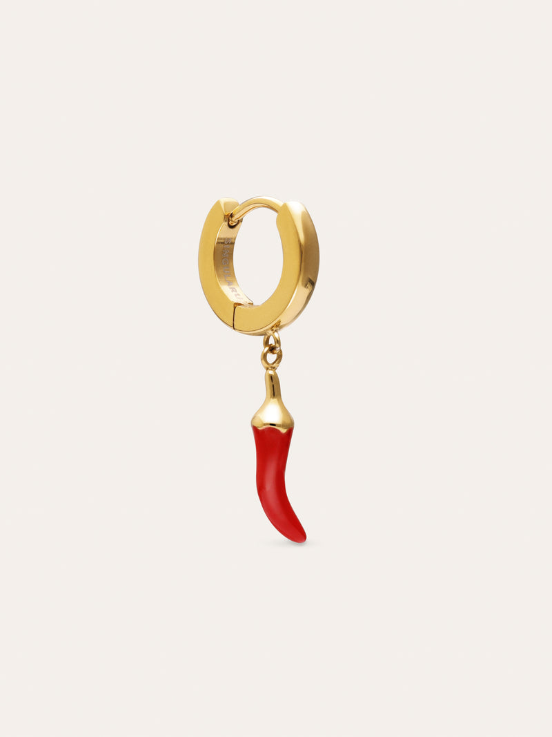 Single Hoop Earring Chili Enamel Steel Gold Plated