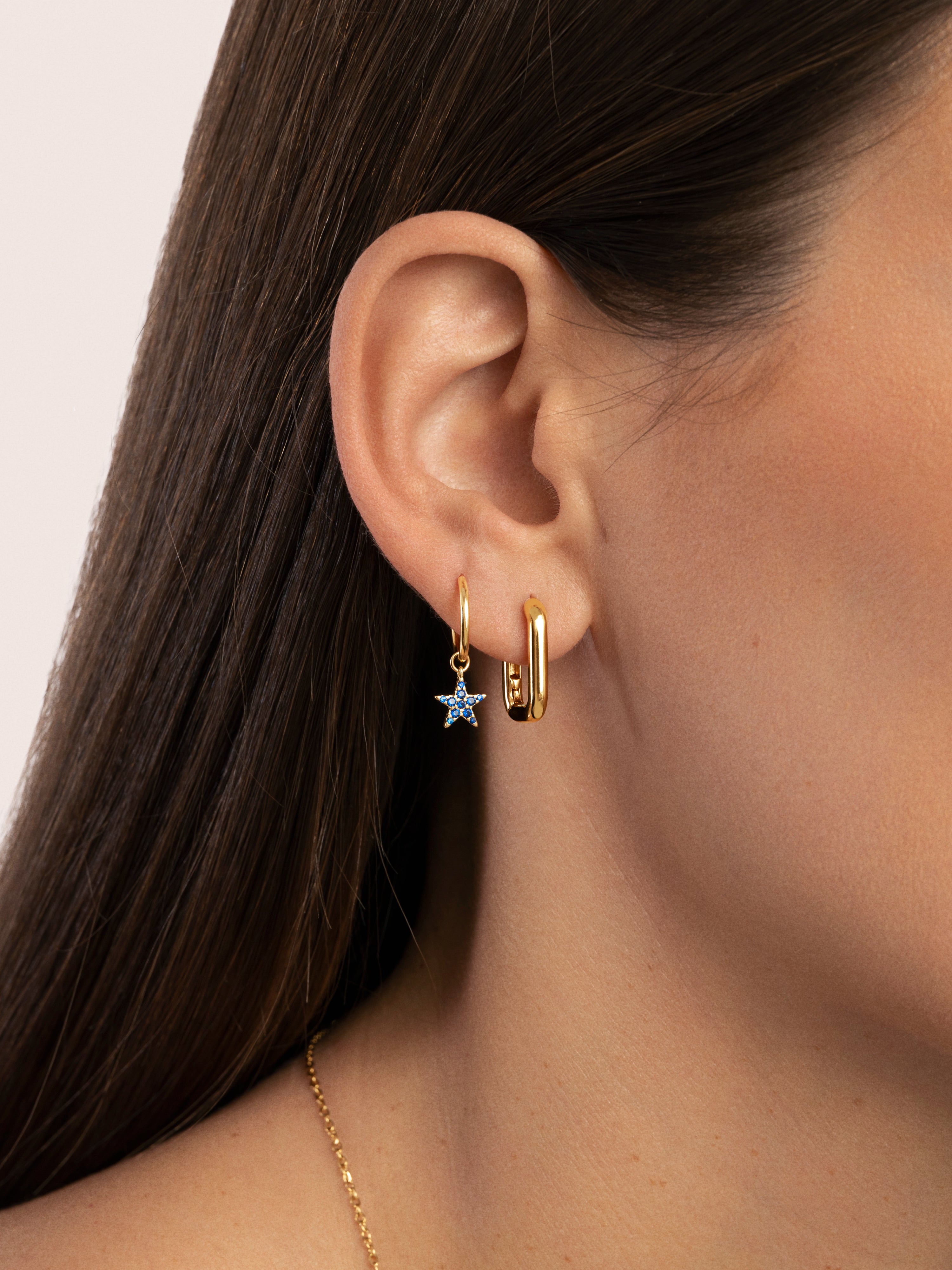 Blue Star Hoop Gold Single Earring 