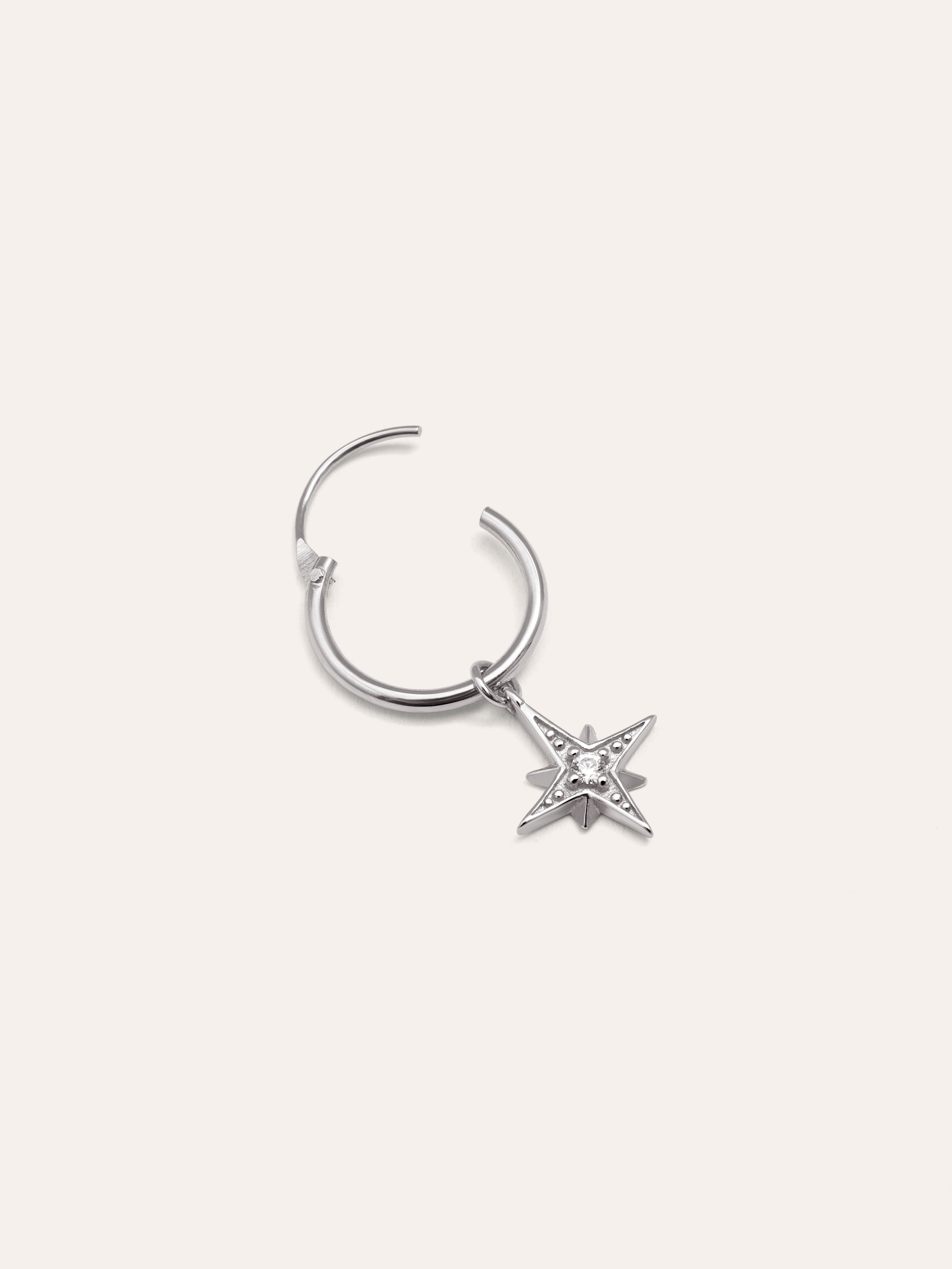 Polar Star Hoop Silver Single Earring 