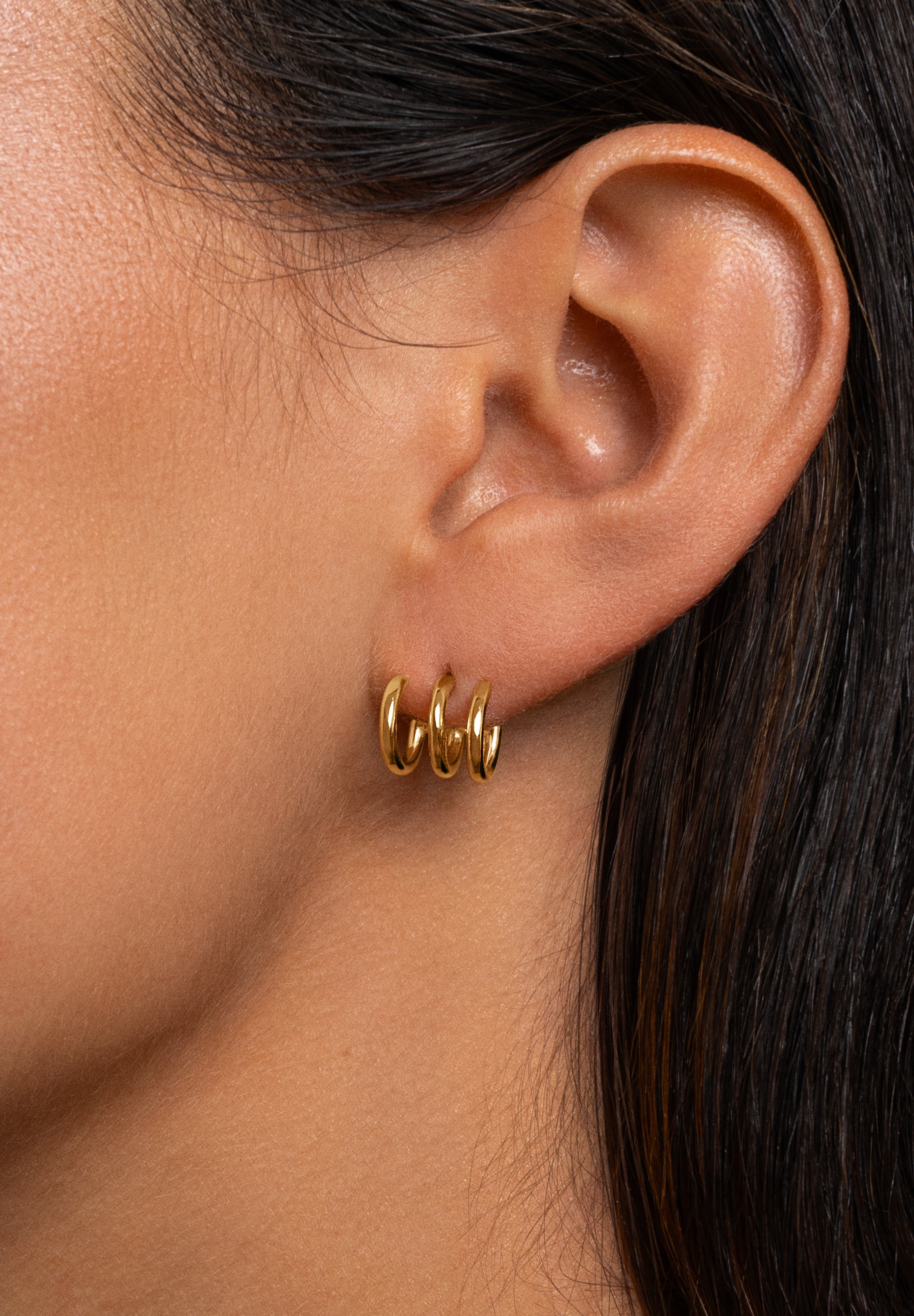 Three Gold Hoop Single earring