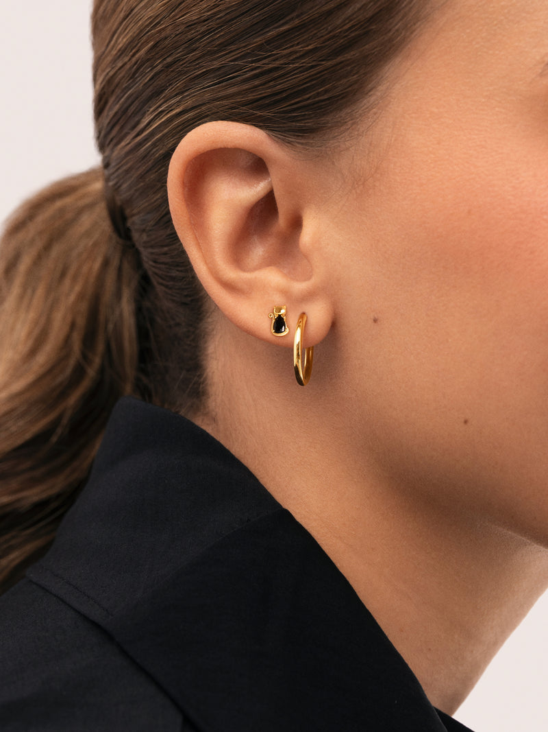 Single Earring Cat Black Gold Plated