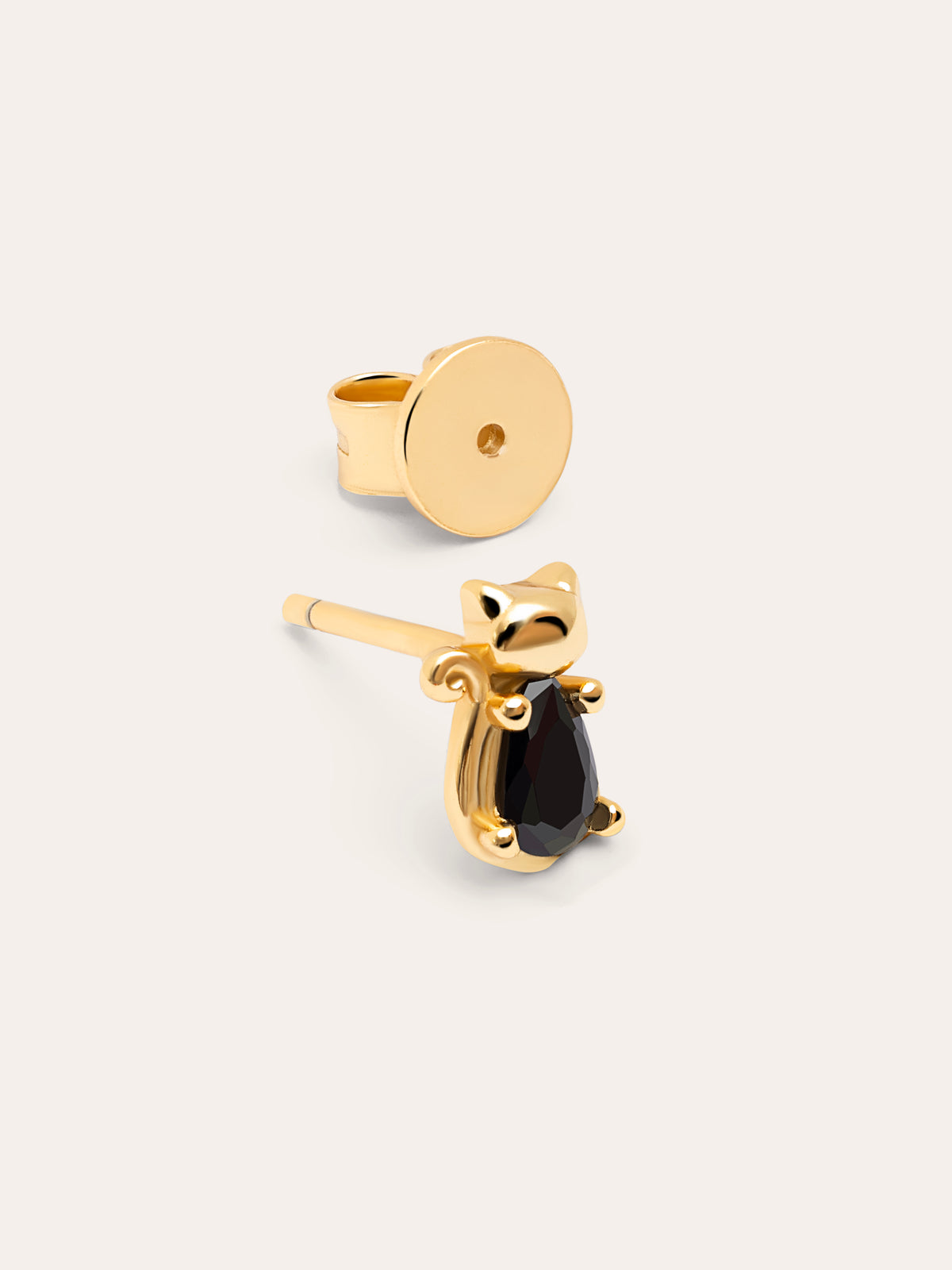Imagen detalle de Single Earring Cat Black Gold Plated