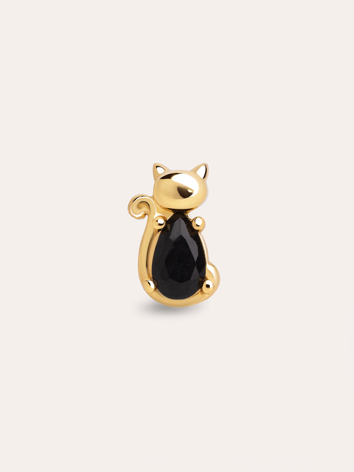 Single Earring Cat Black Gold Plated
