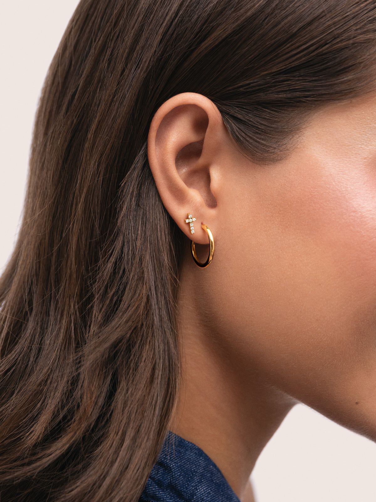 Spark Cross Steel Gold-Plated Single Earring