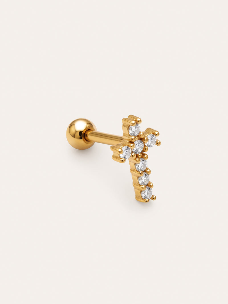 Spark Cross Steel Gold-Plated Single Earring