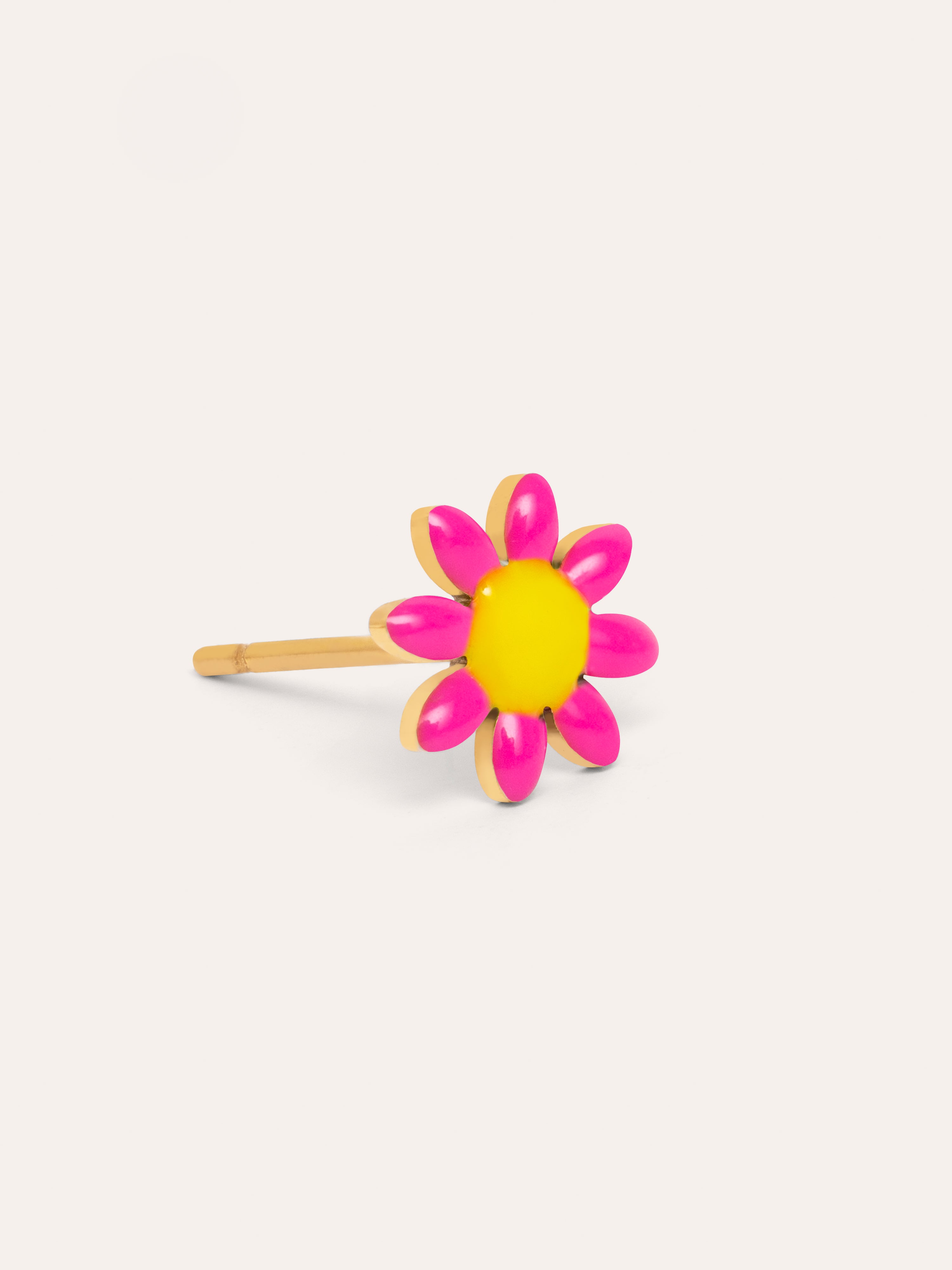 Pink Daisy May Gold Stainless Steel Single Earring