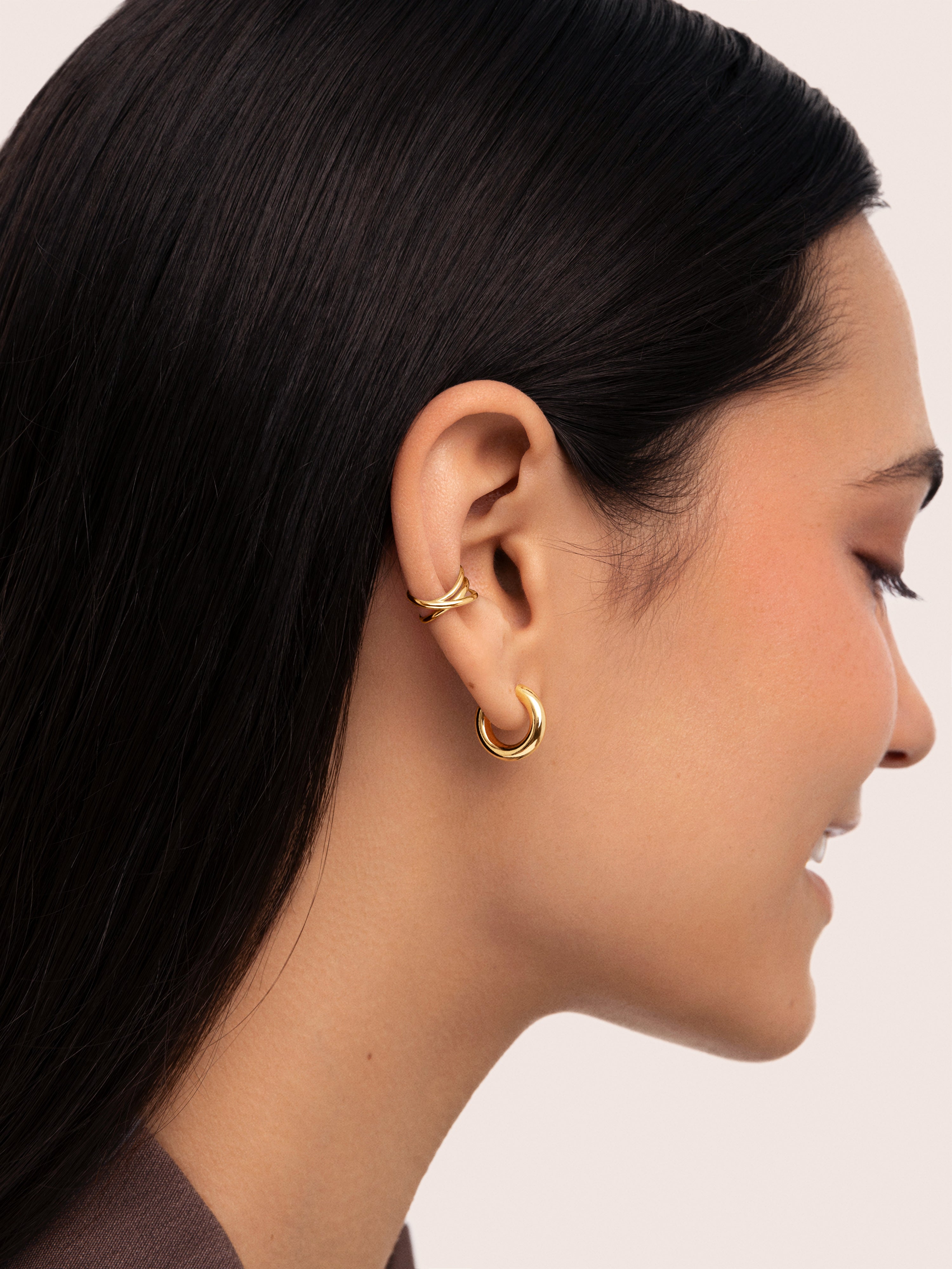 Triple cross Ear Cuff Gold Single Earring 