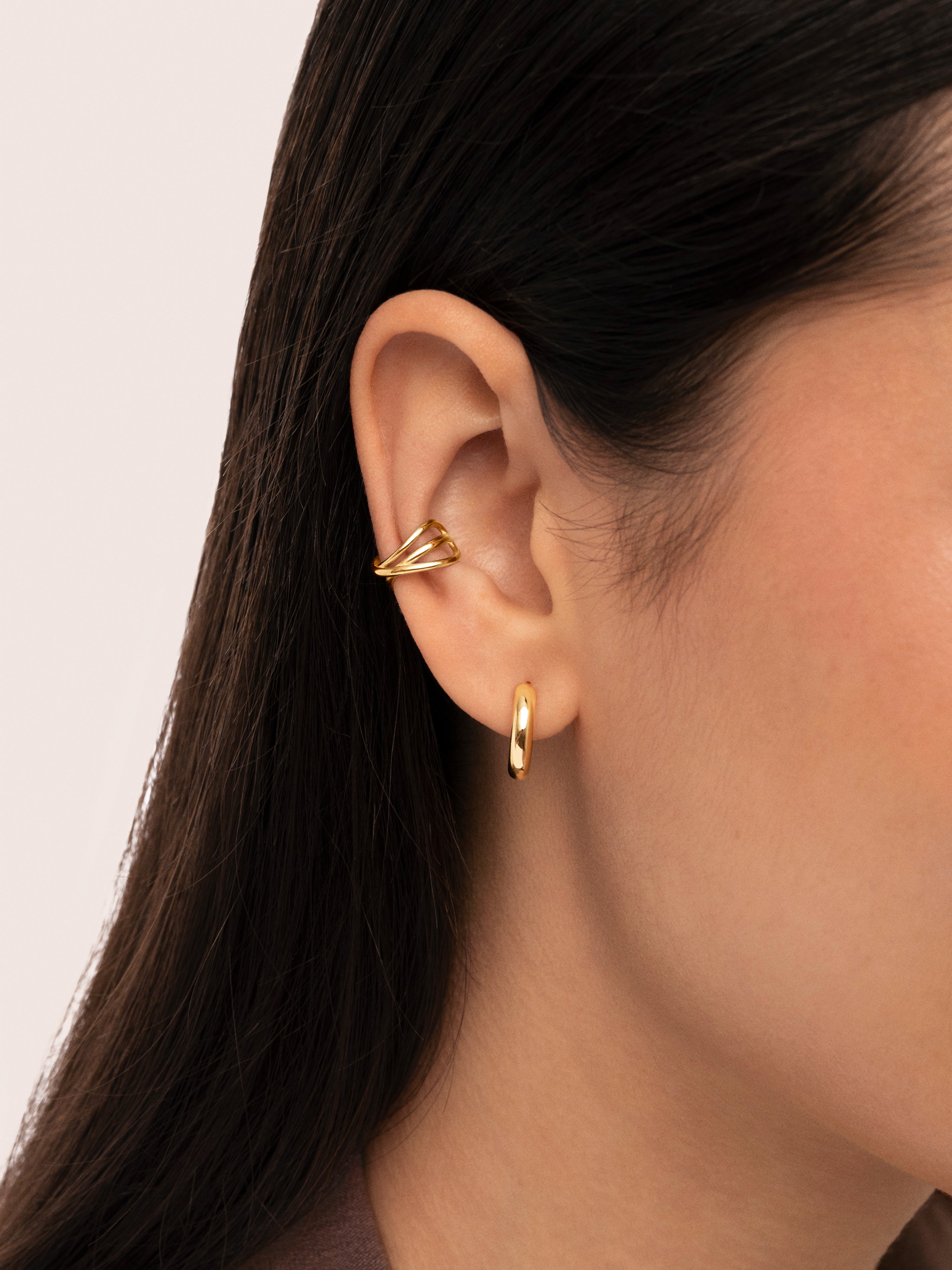 Triple cross Ear Cuff Gold Single Earring 