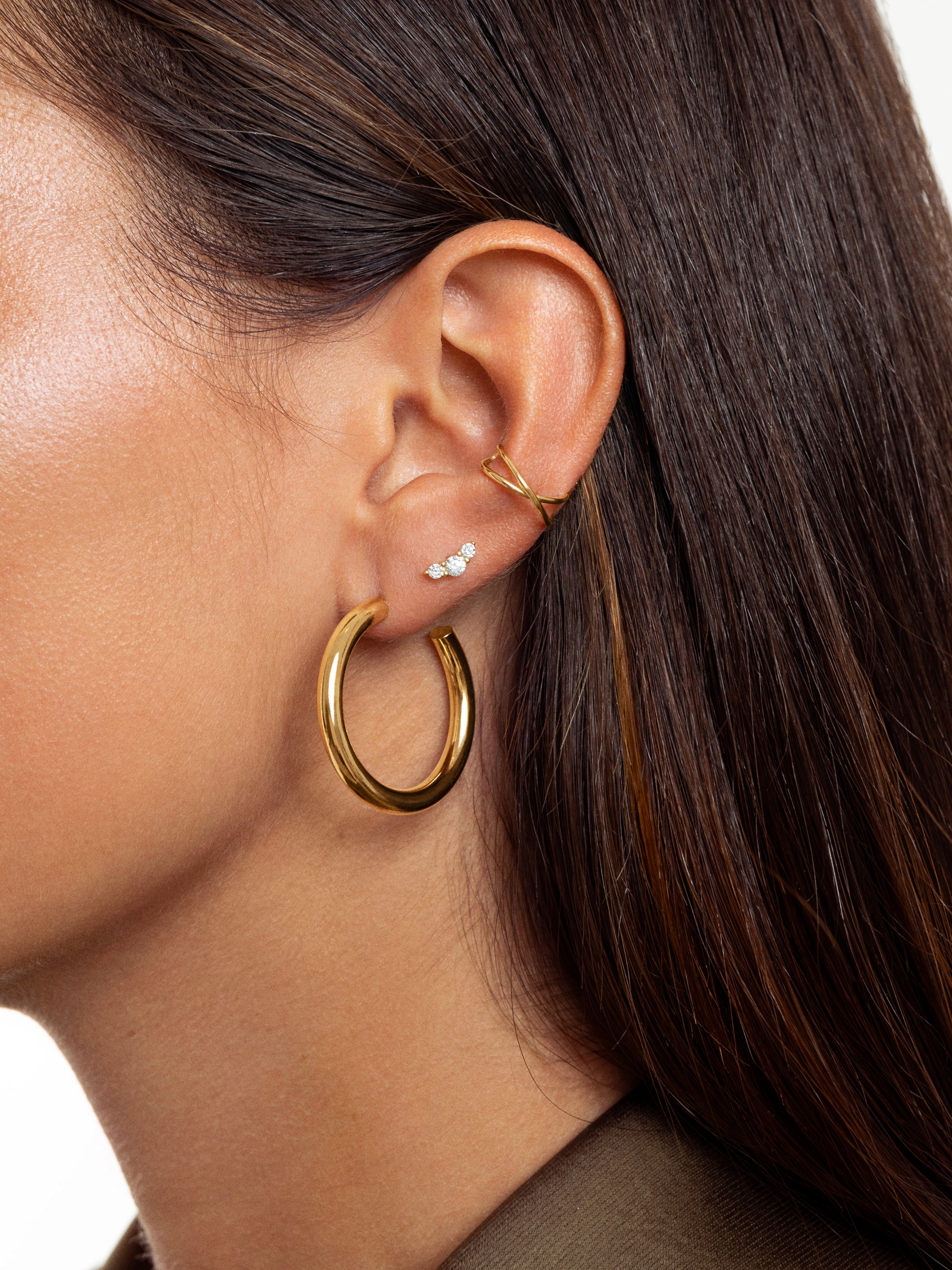 Tube Stainless Steel Gold Hoop Earring 