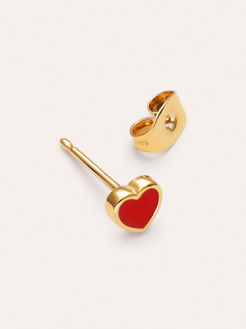 Pendiente Suelto Heart Red Enamel Baño Oro