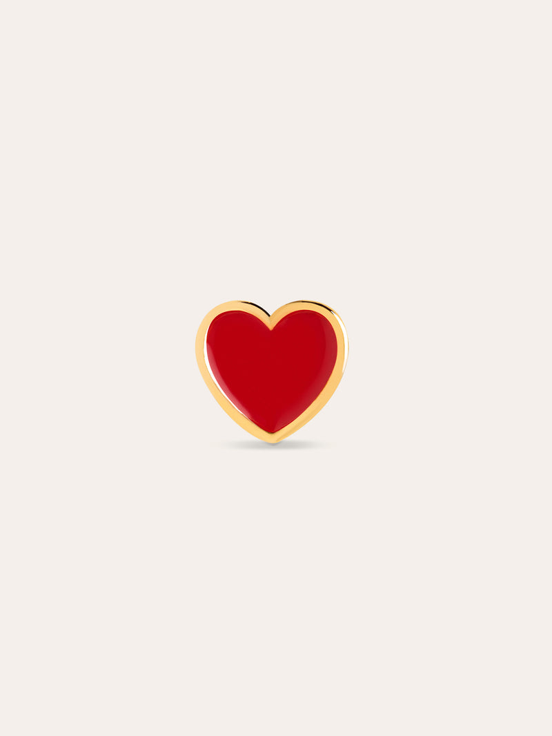 Pendiente Suelto Heart Red Enamel Baño Oro