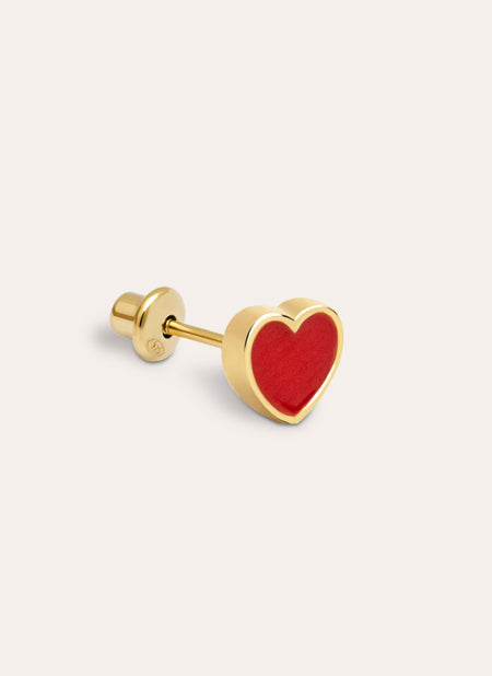 Heart Red Enamel Gold Single Earring