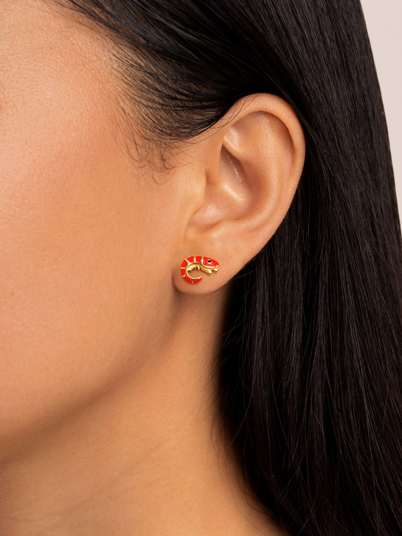 Prawn Enamel Gold Single Earring