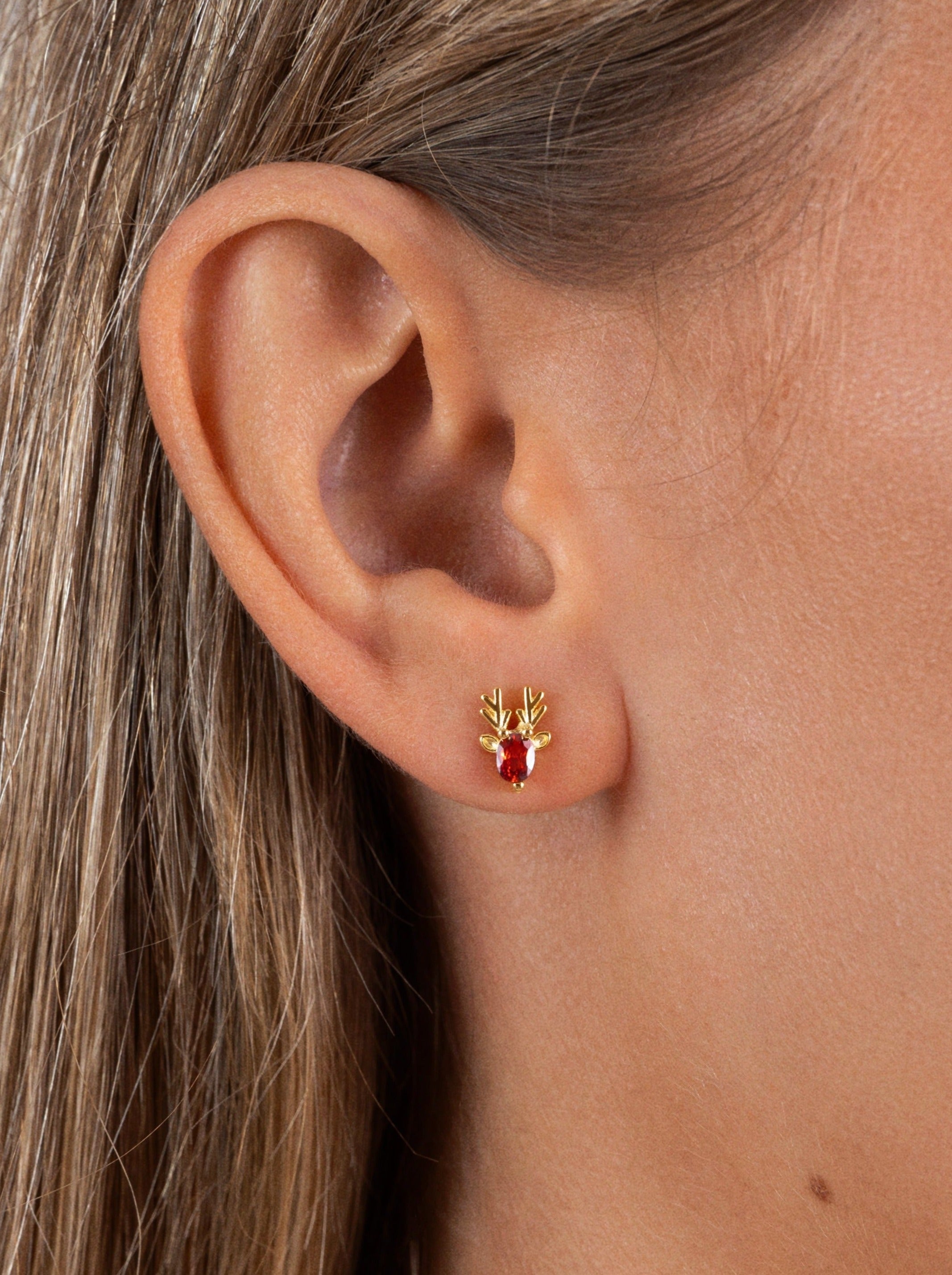 Gold Plated Silver Reindeer Single Earring