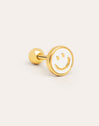 Smiley White Enamel Gold Single Earring