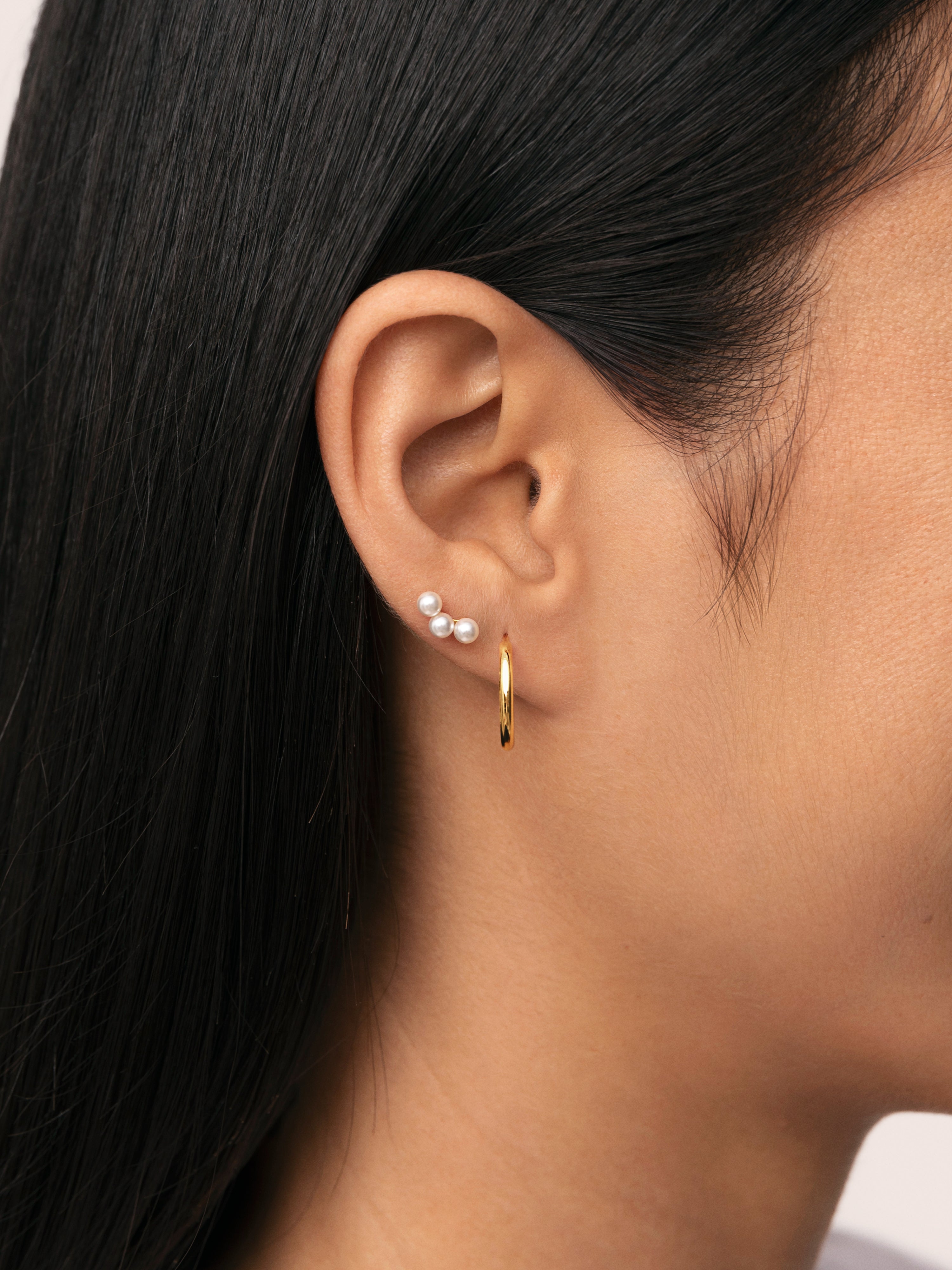 Pendiente Suelto Triple Pearls Baño Oro