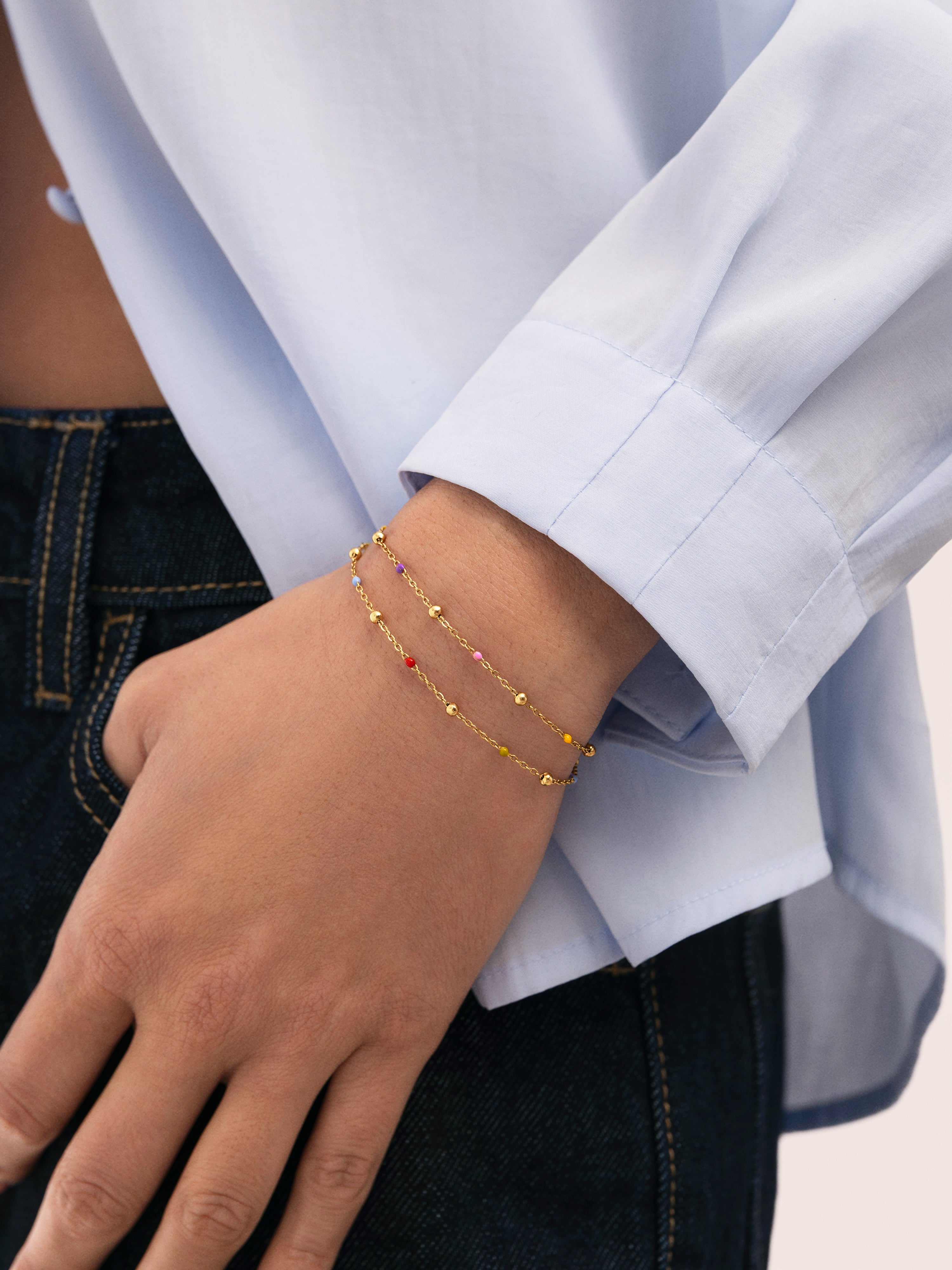 Pack 2 Pulseras Amistad Colores Acero Baño Oro