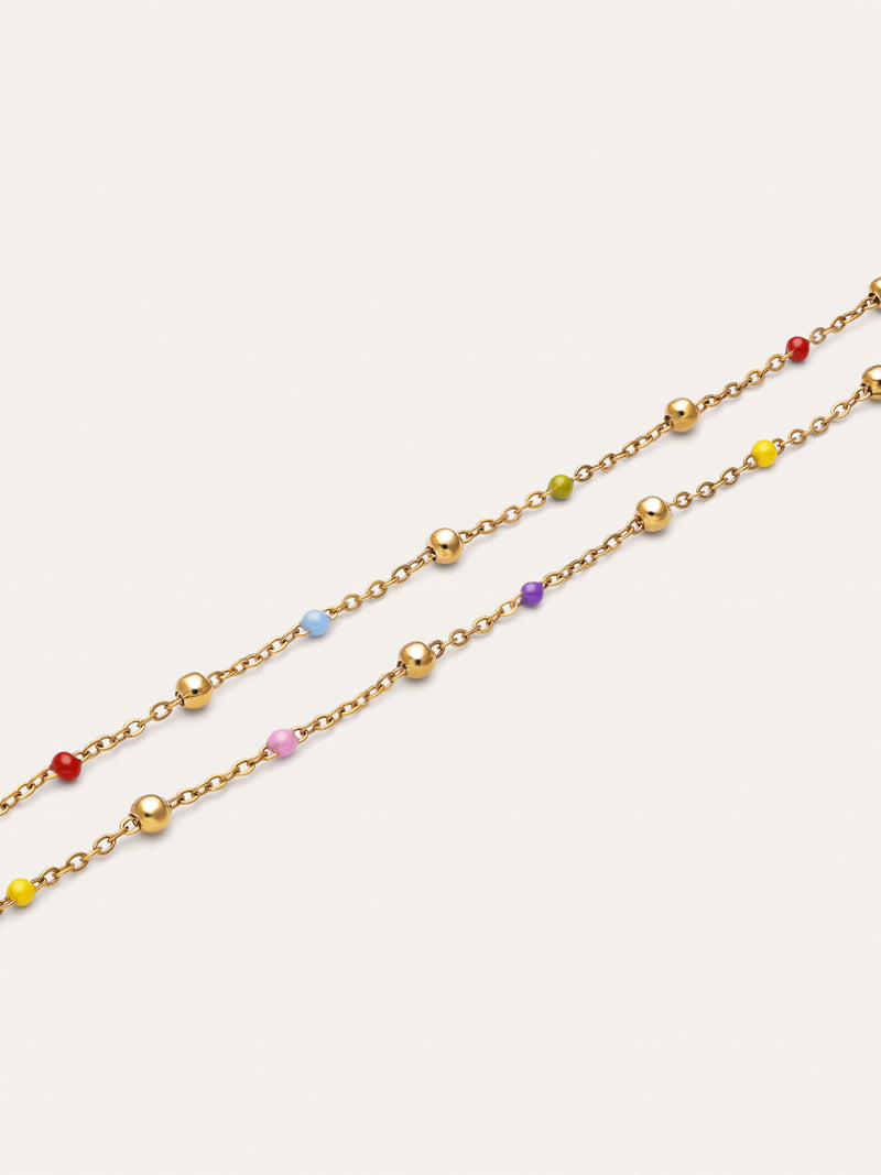 Pack 2 Pulseras Amistad Colores Acero Baño Oro