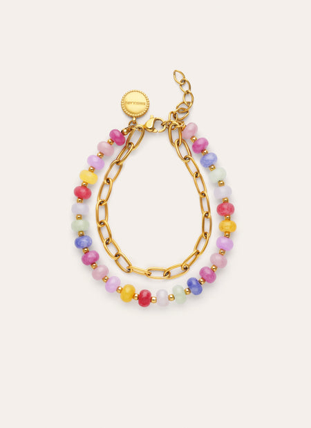 Bali Chic Stones Bracelet Stainless Steel 18kt Gold Plated