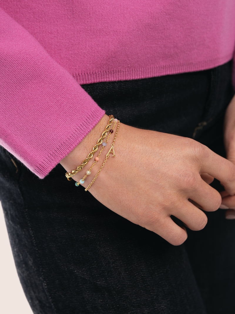 Pulsera Single Letter Acero Baño Oro