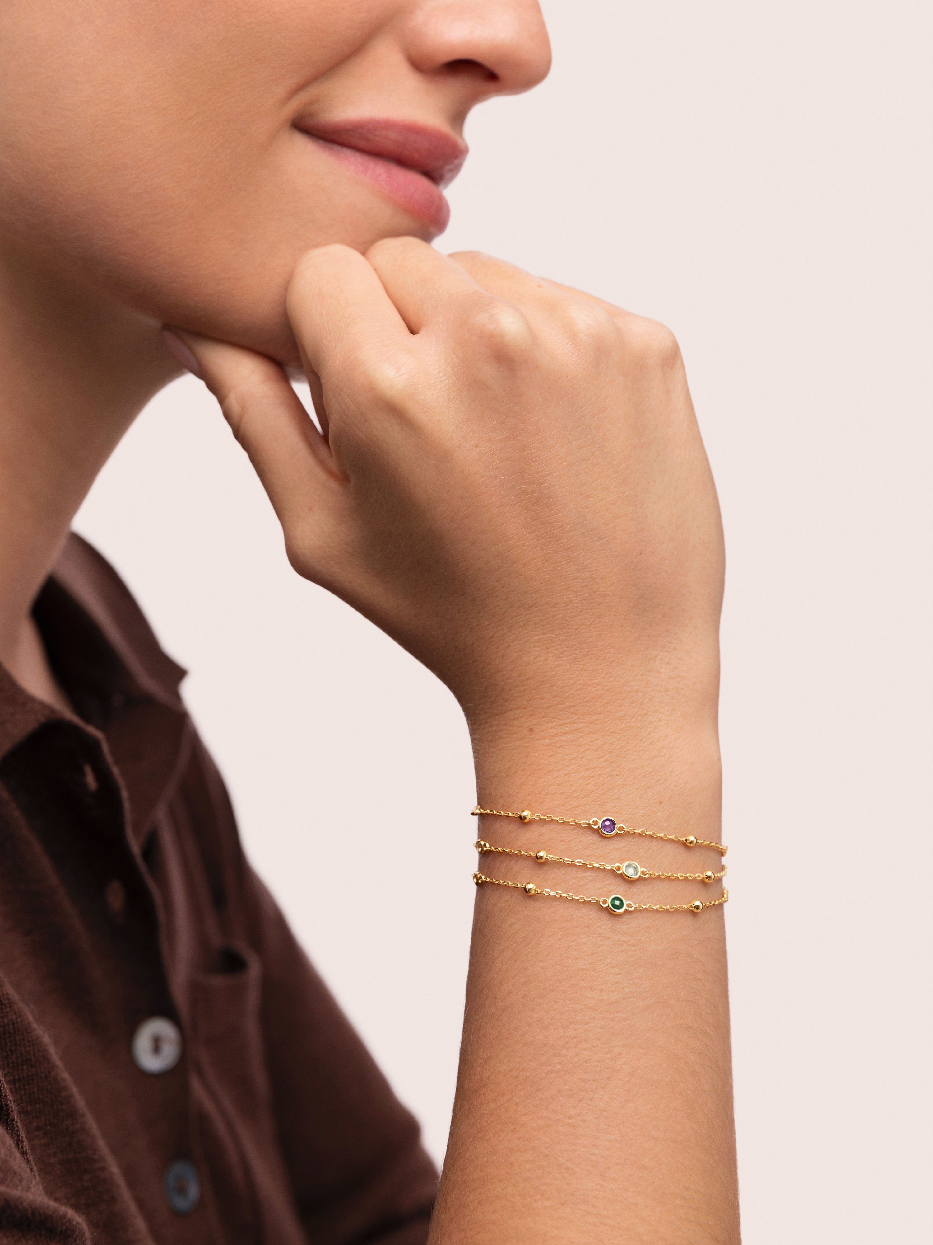 Pulsera Birthstone Plata Baño Oro