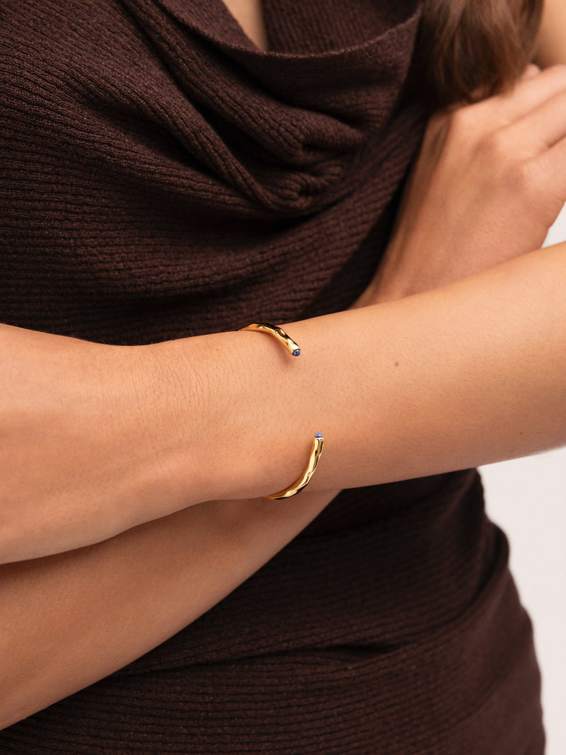 Brazalete Cane Cianita Baño Oro