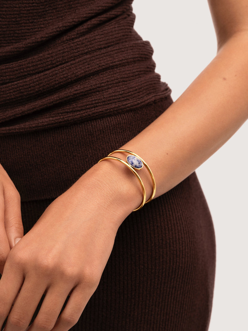 Kyanite Steel Gold-Plated Cuff Bracelet