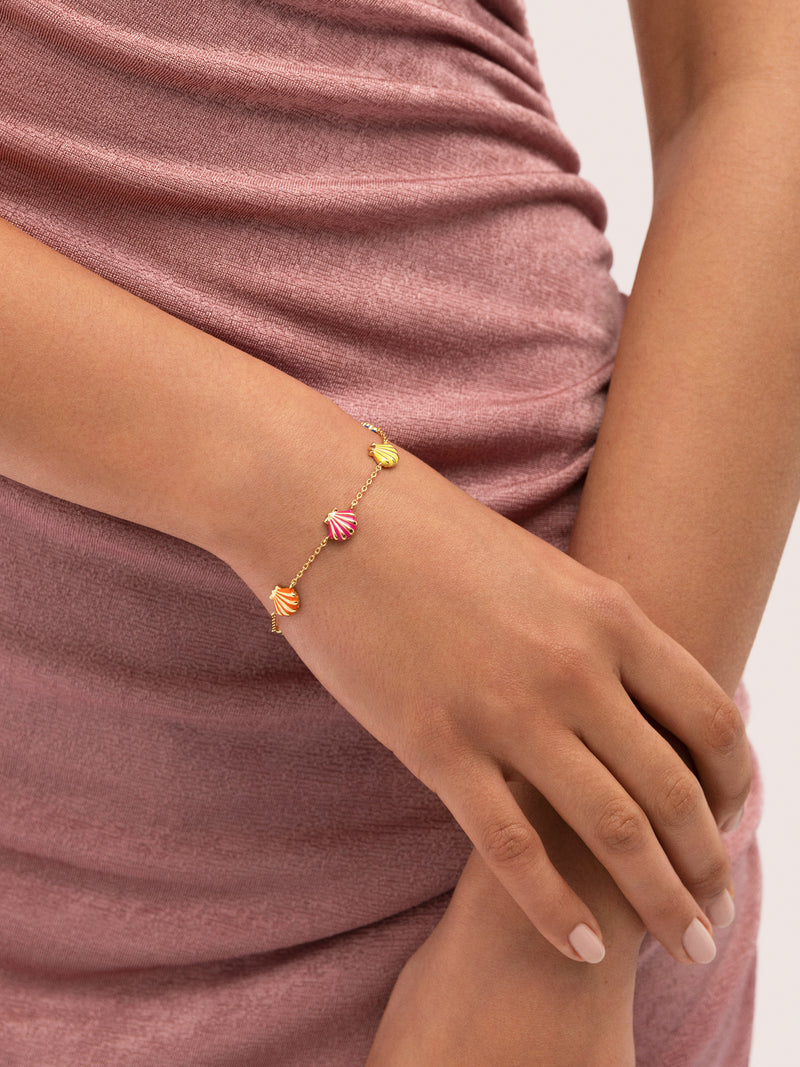 Pulsera Conchas Enamel Baño Oro