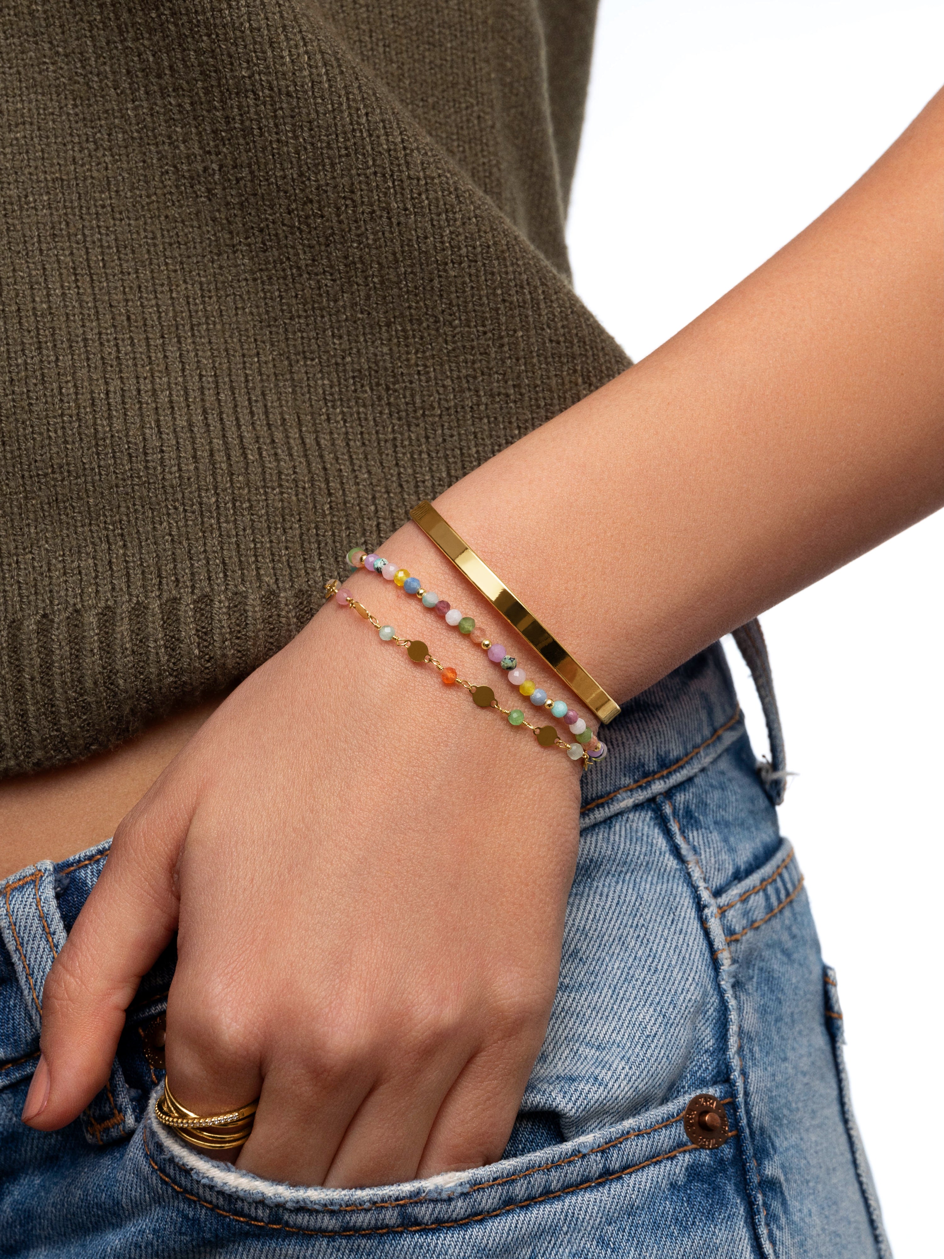 Crystals Sun Stainless Steel Gold Bracelet