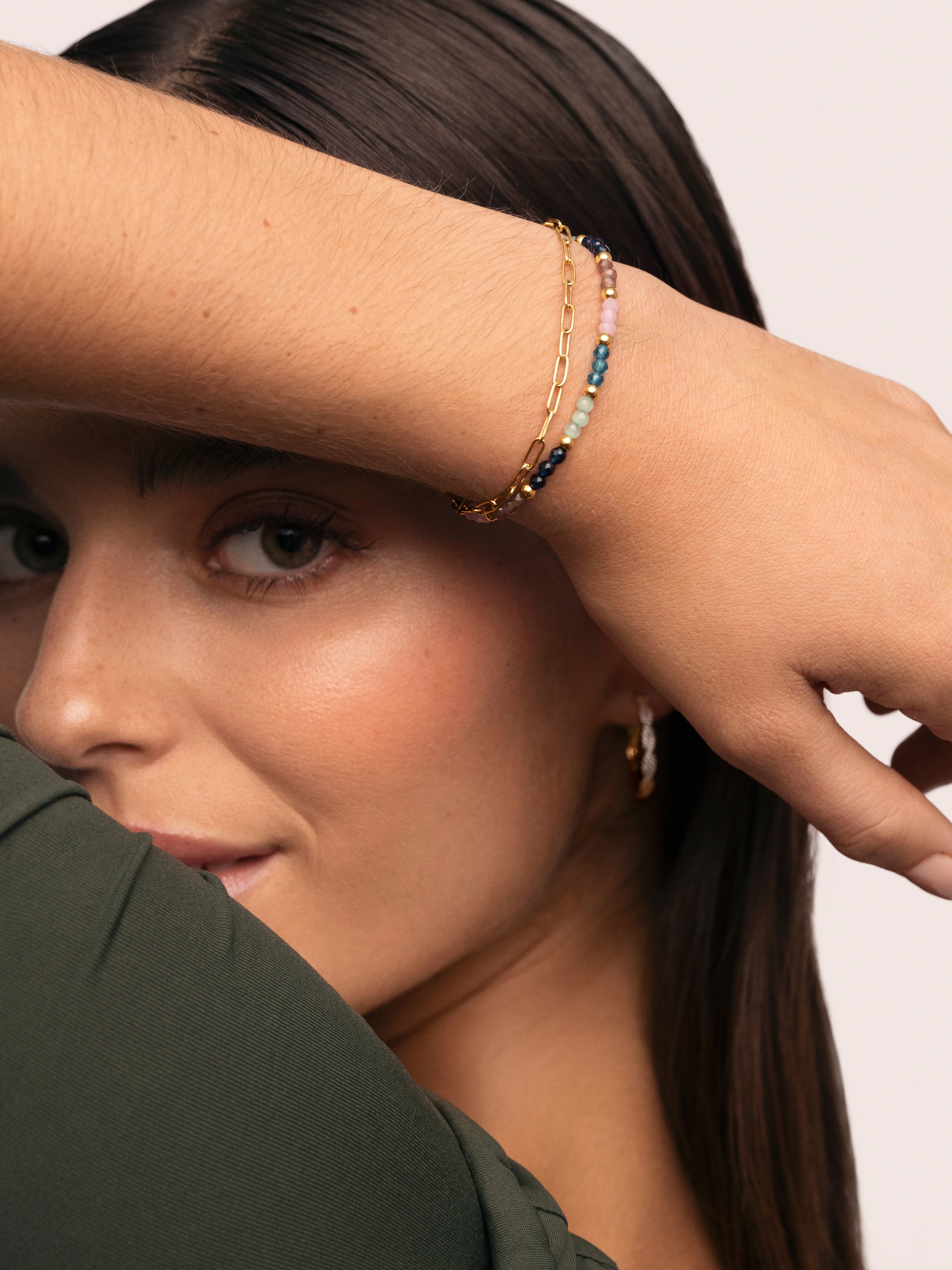 Dye Dots Mist Stainless Steel Gold Bracelet