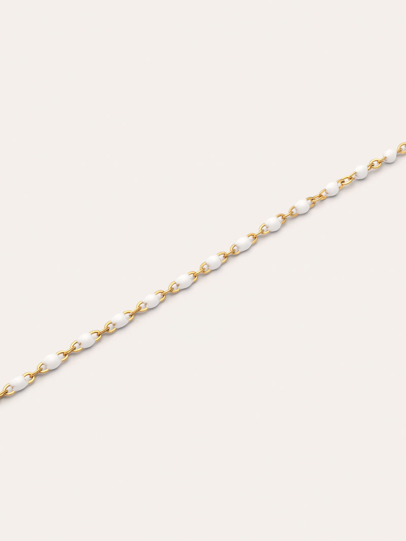 Pulsera Dots Enamel Blanco Acero Baño Oro
