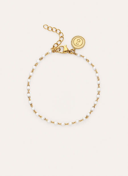 Pulsera Dots Enamel Blanco Acero Baño Oro