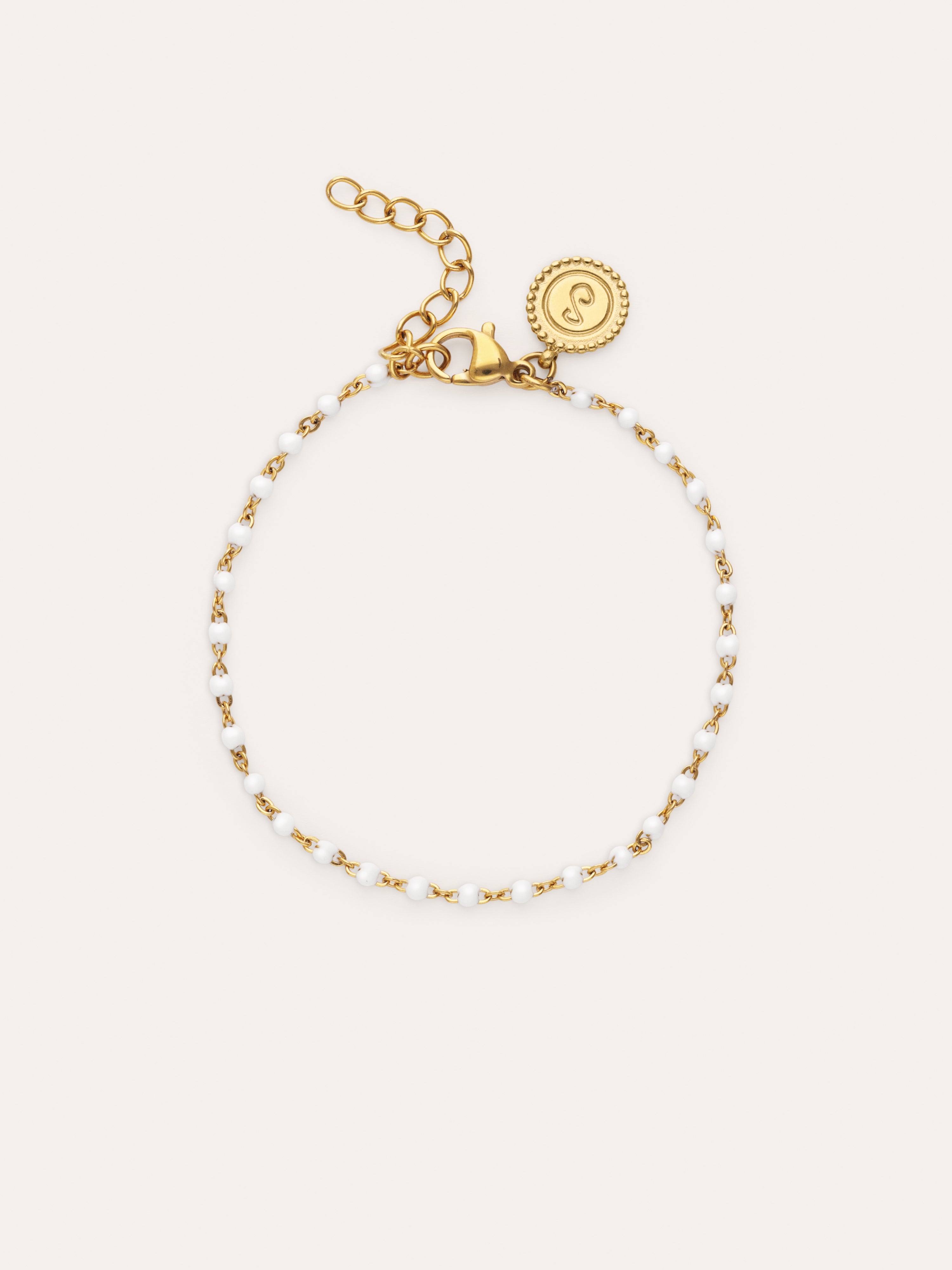 Pulsera Dots Enamel Blanco Acero Baño Oro