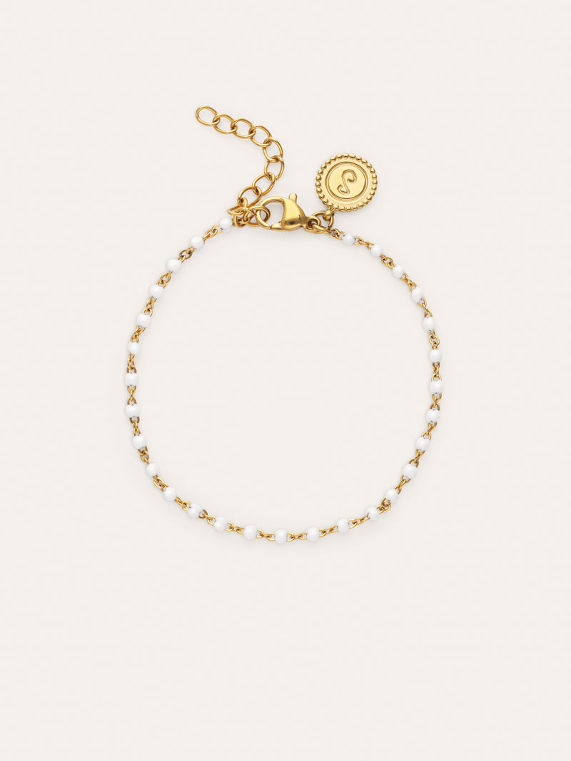 Pulsera Dots Enamel Blanco Acero Baño Oro